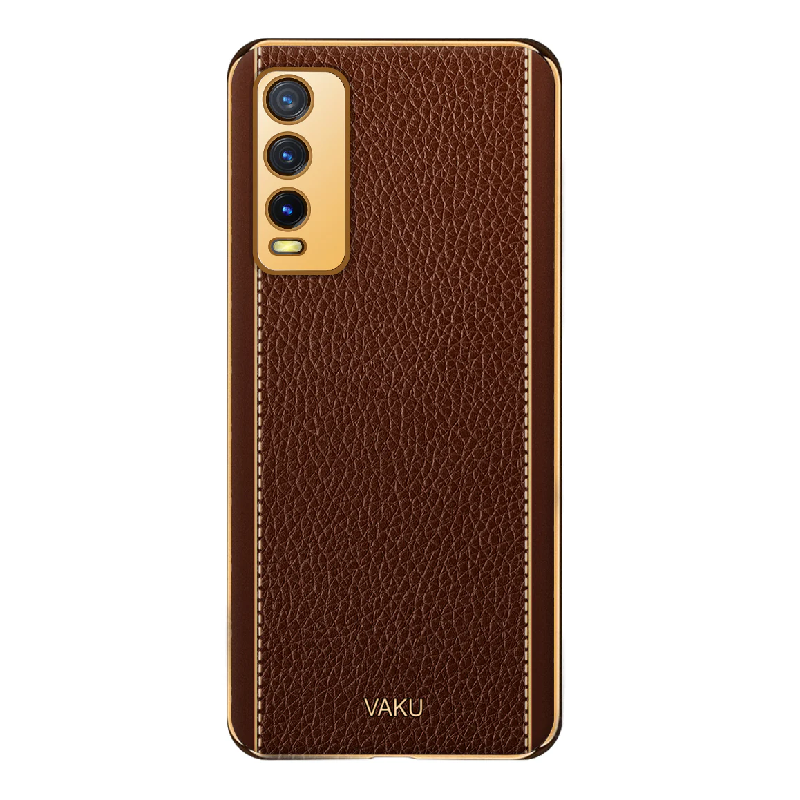 Vaku® Vivo Y20 Luxemberg Series Leather Stitched Gold Electroplated Soft TPU Back Cover - Image 13