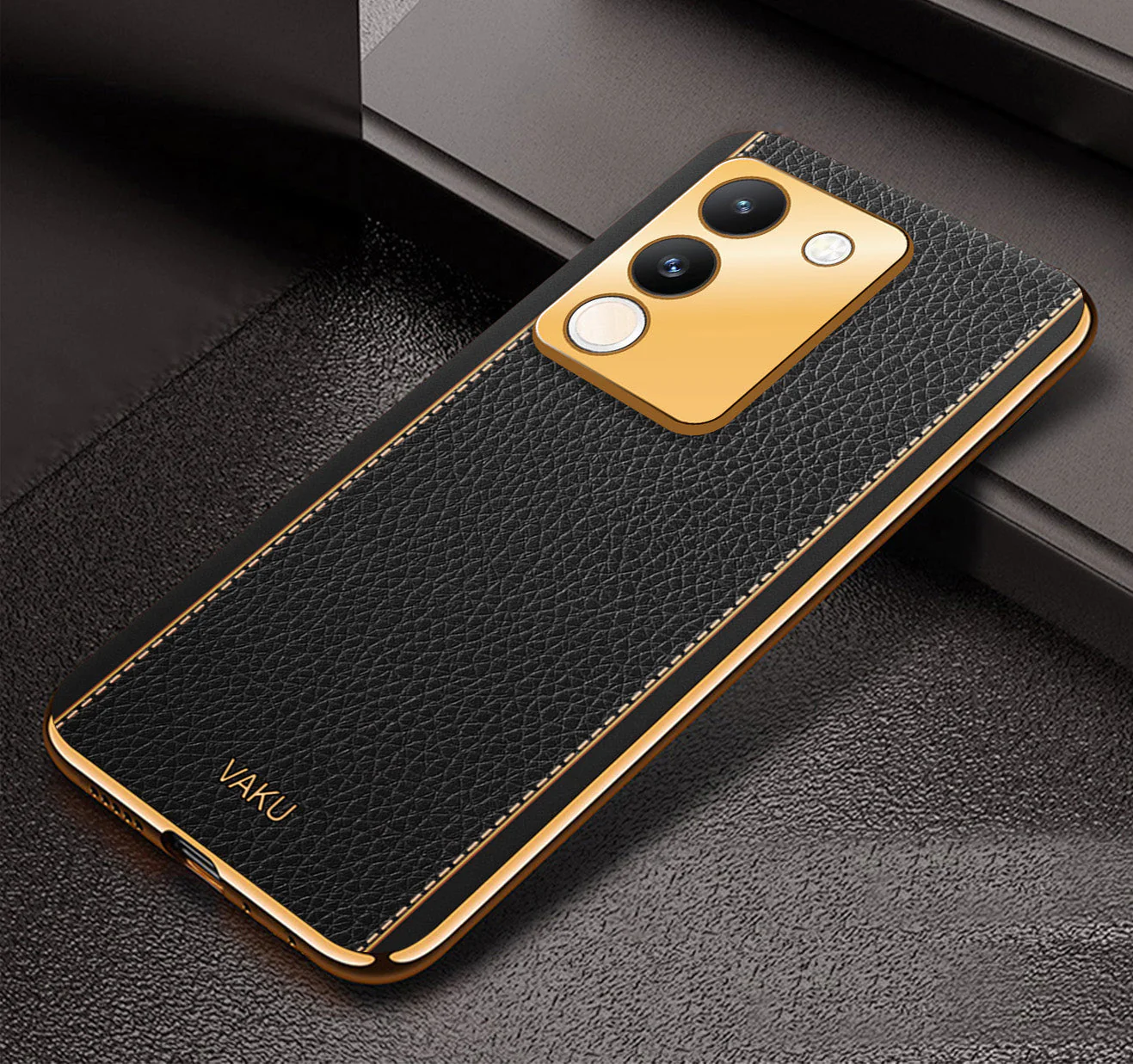 VakuĀ® Vivo Y200 5G Luxemberg Leather Pattern Gold Electroplated Soft TPU Back Cover - Image 2