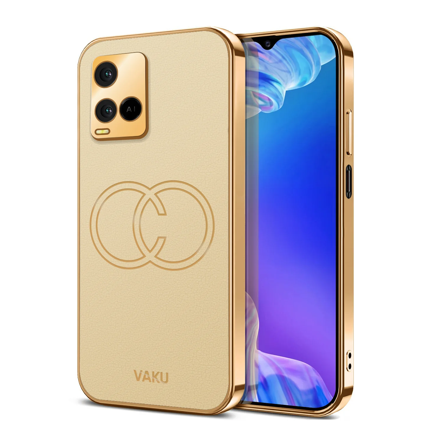 VakuĀ® Vivo Y21 Skylar Leather Pattern Gold Electroplated Soft TPU Back Cover - Image 6