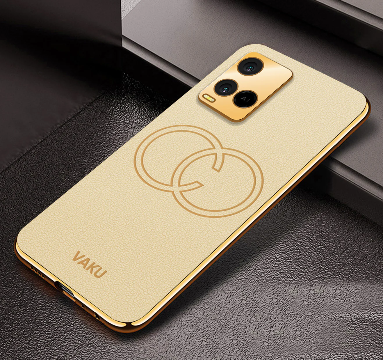 VakuĀ® Vivo Y21A Skylar Leather Pattern Gold Electroplated Soft TPU Back Cover