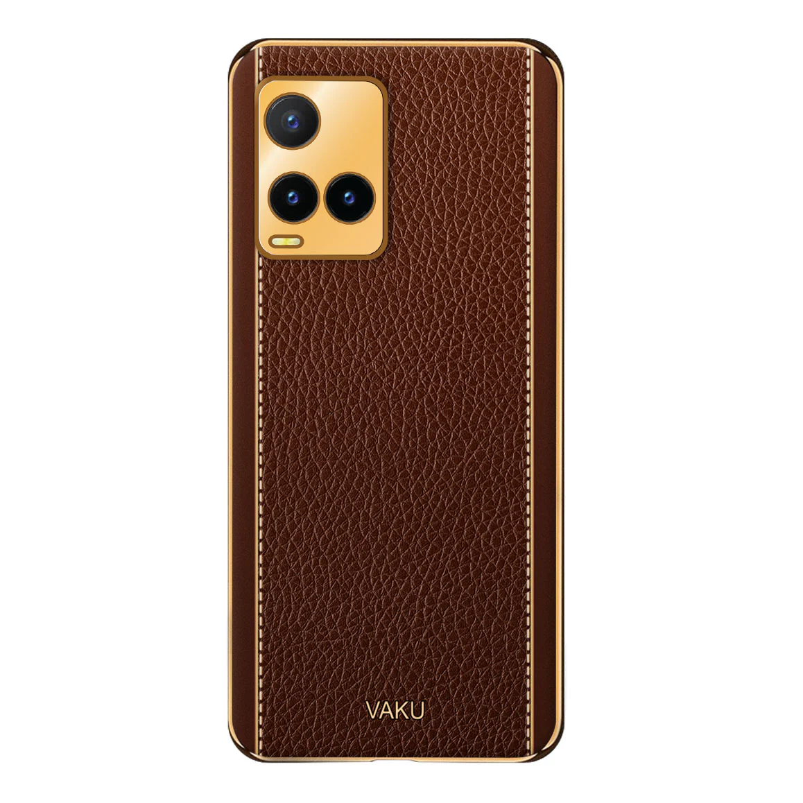 Vaku® Vivo Y21e 4G Luxemberg Series Leather Stitched Gold Electroplated Soft TPU Back Cover - Image 11