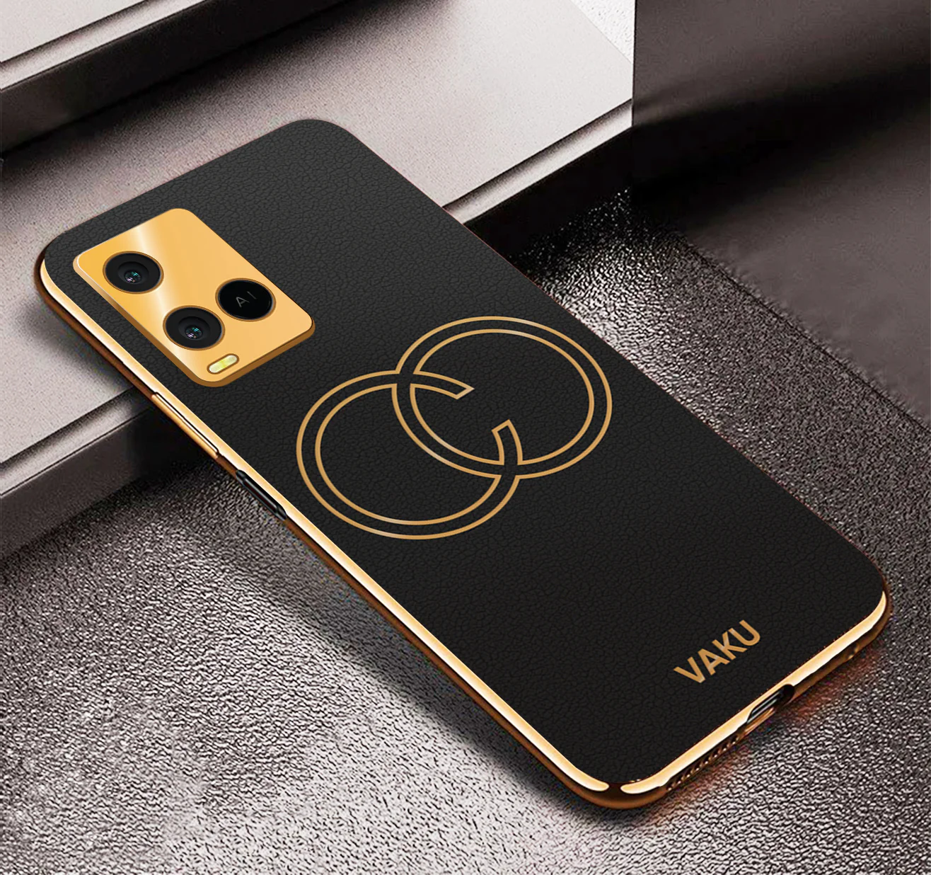 VakuĀ® Vivo Y21e Skylar Leather Pattern Gold Electroplated Soft TPU Back Cover - Image 14