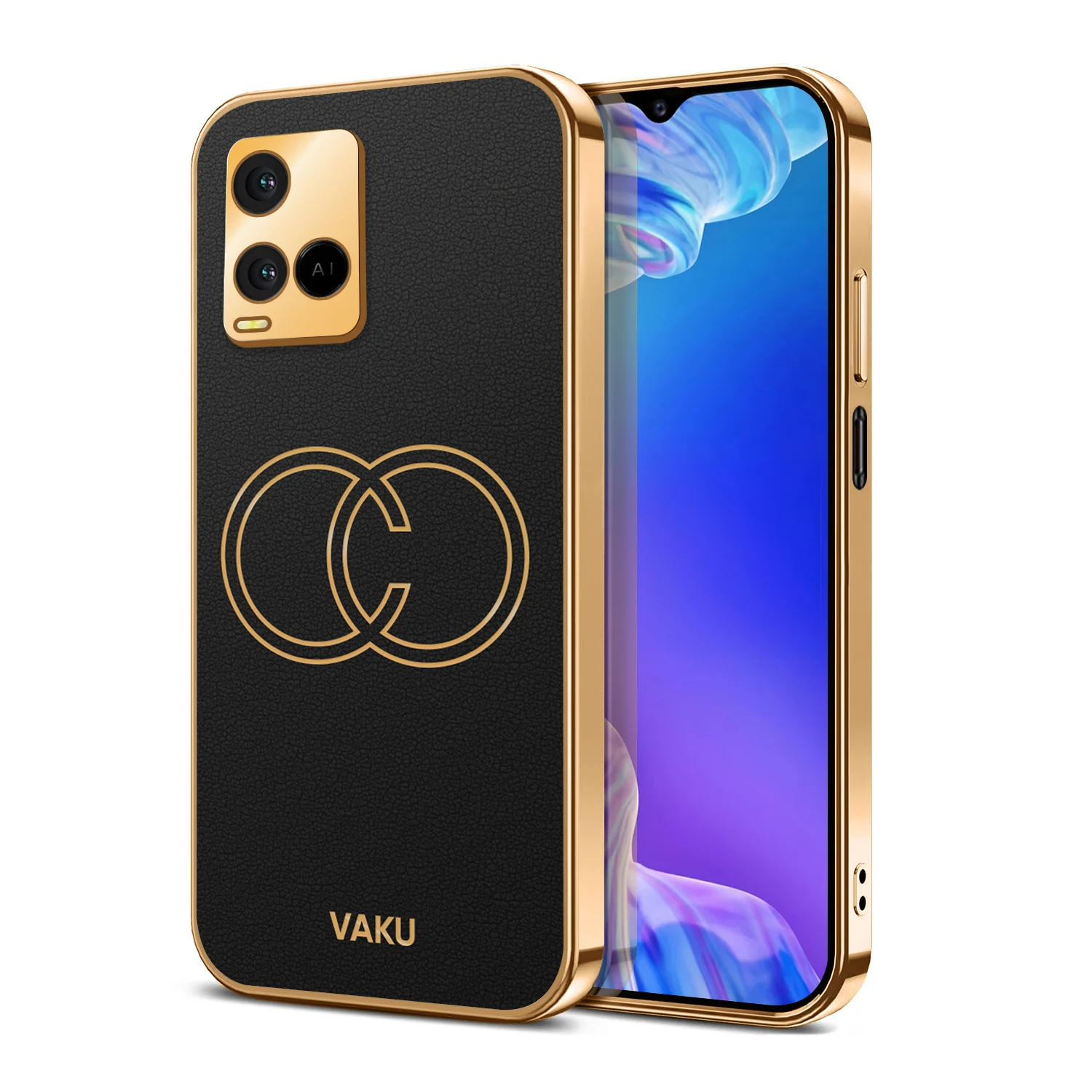 VakuĀ® Vivo Y21e Skylar Leather Pattern Gold Electroplated Soft TPU Back Cover - Image 9