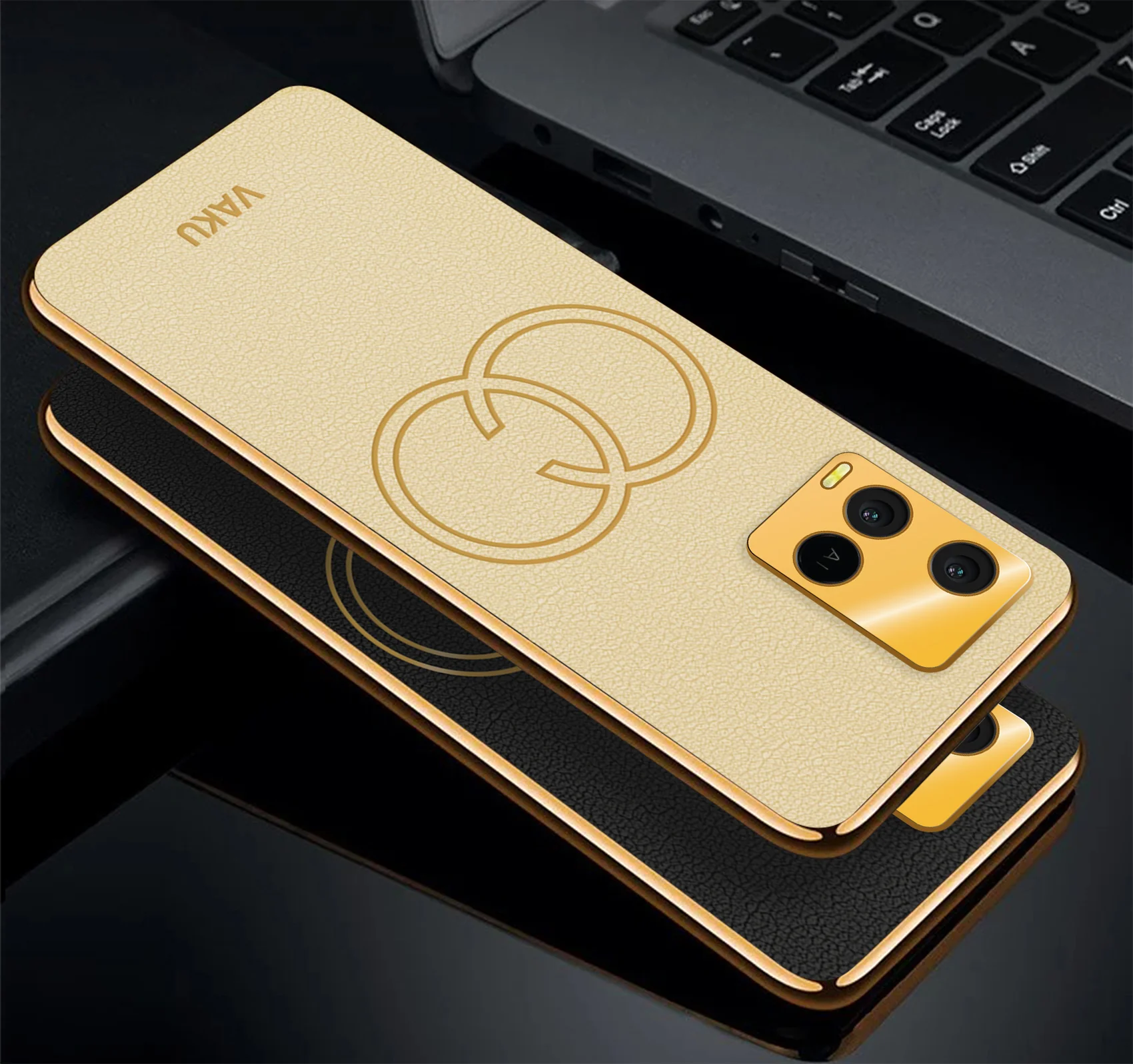VakuĀ® Vivo Y21G Skylar Leather Pattern Gold Electroplated Soft TPU Back Cover - Image 5