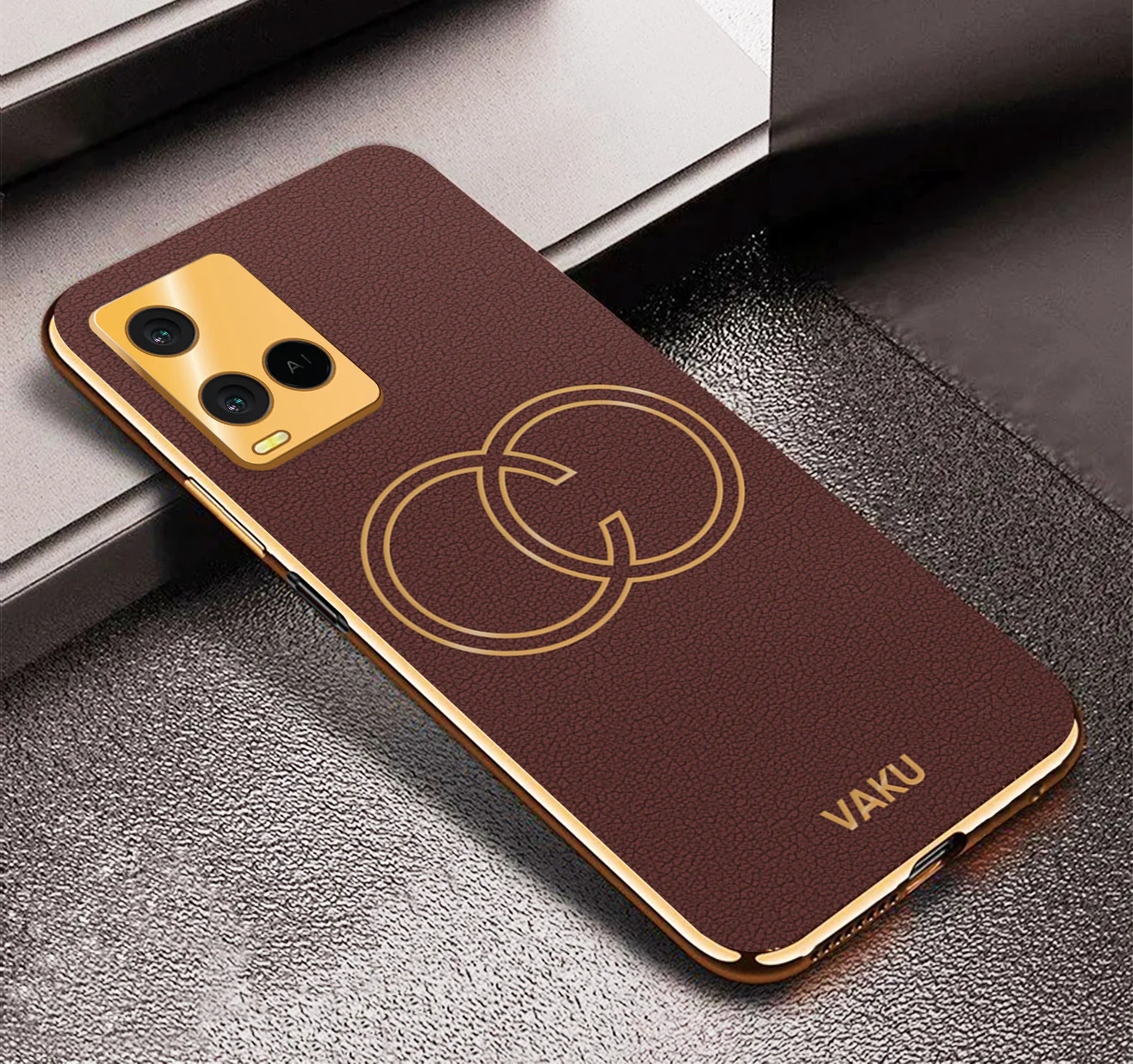 VakuĀ® Vivo Y21G Skylar Leather Pattern Gold Electroplated Soft TPU Back Cover - Image 9