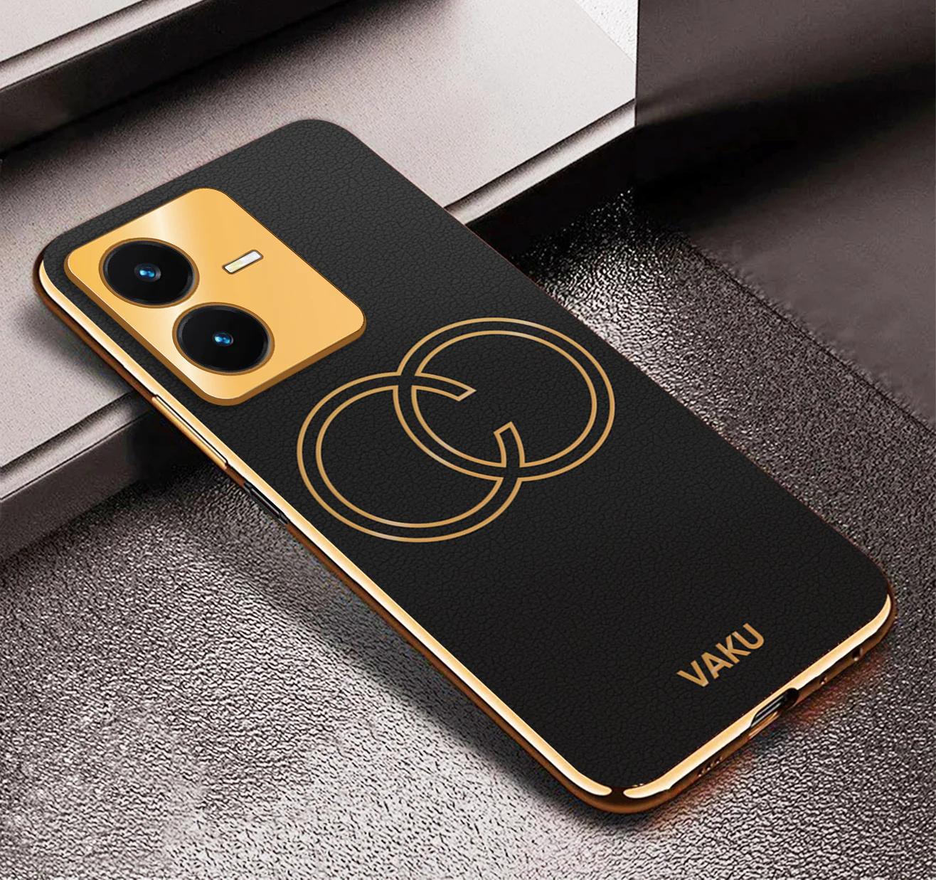 VakuĀ® Vivo Y22 Skylar Leather Pattern Gold Electroplated Soft TPU Back Cover - Image 10