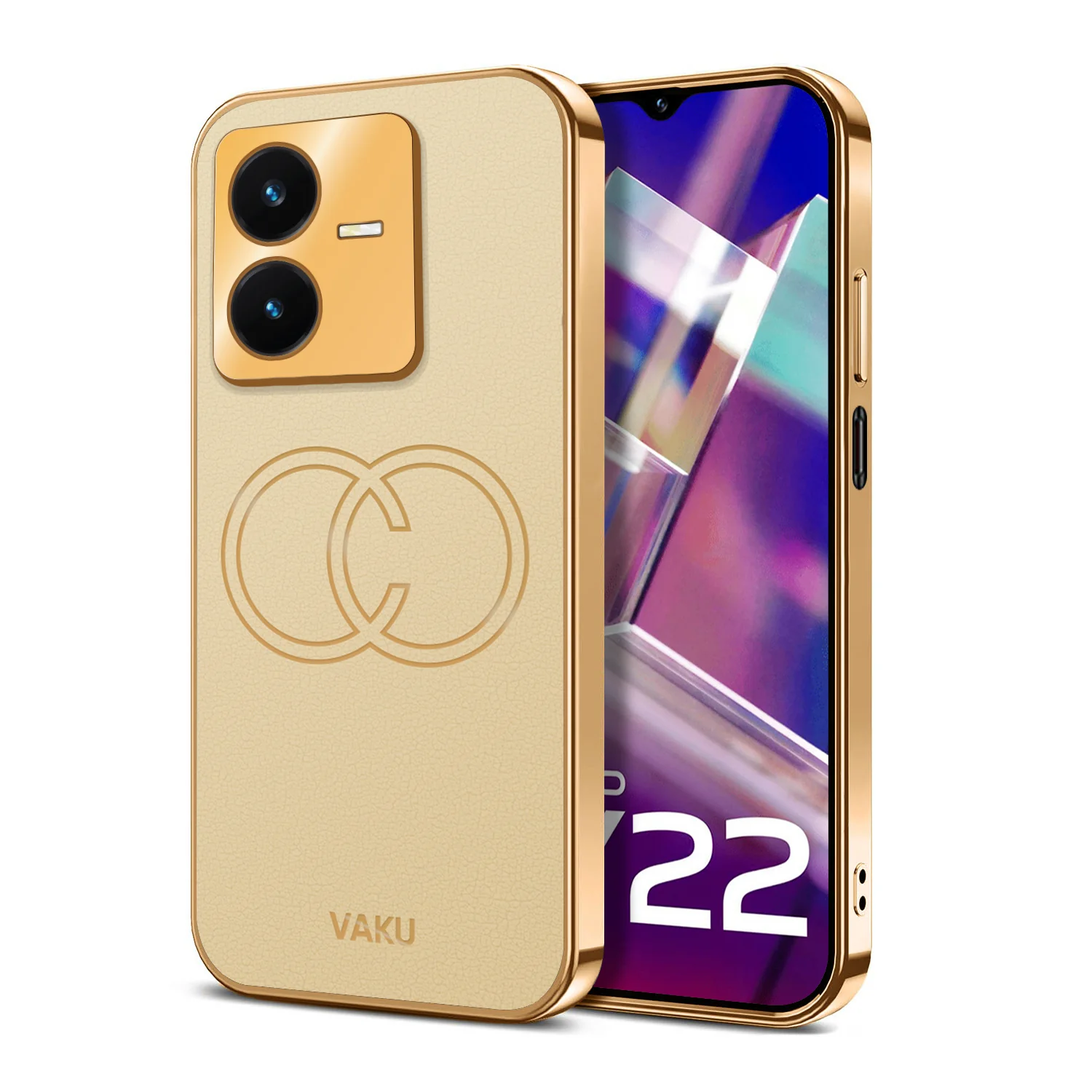 VakuĀ® Vivo Y22 Skylar Leather Pattern Gold Electroplated Soft TPU Back Cover - Image 7