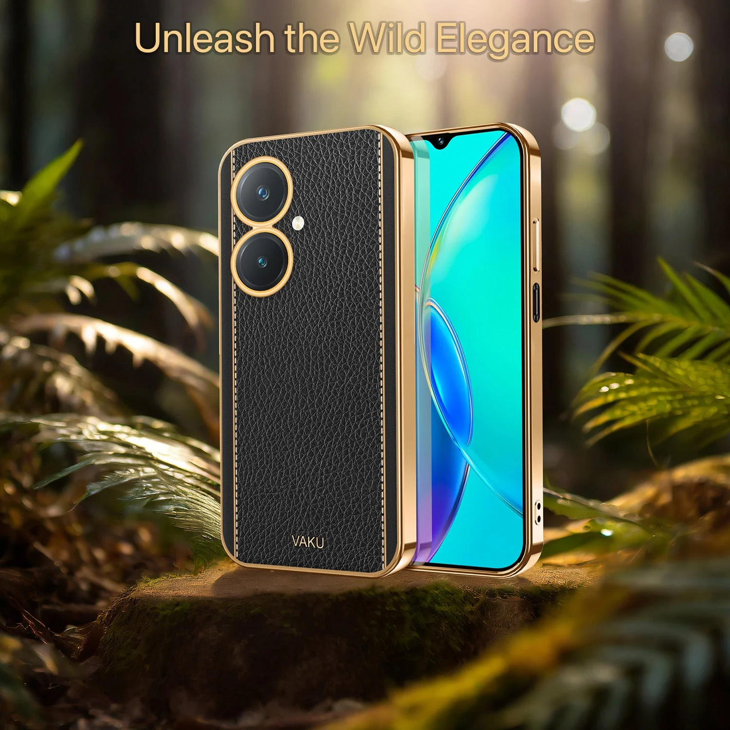 VakuĀ® Vivo Y27 Luxemberg Series Leather Stitched Gold Electroplated Soft TPU Back Cover - Image 11