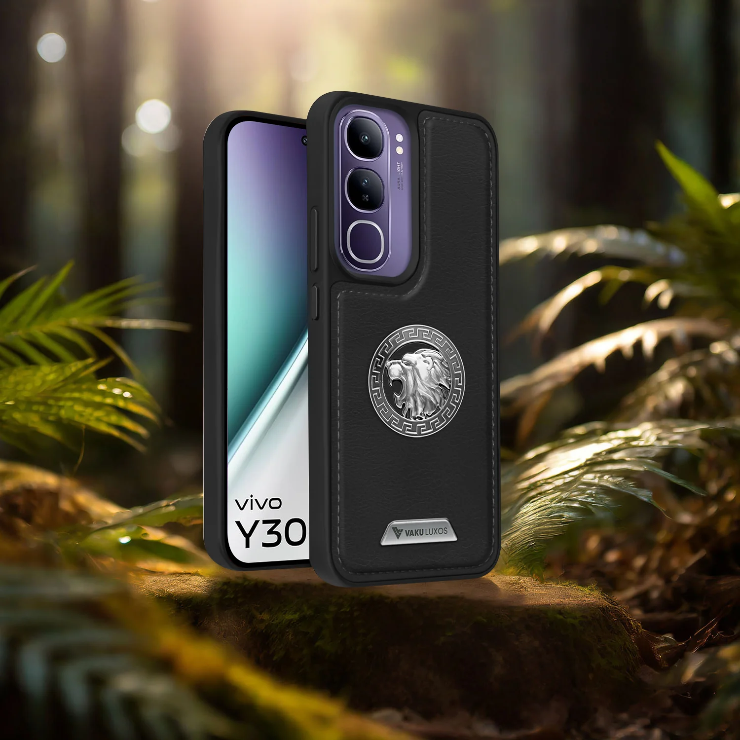 Vaku ® Vivo Y300 5G Regal Shield Metal Lion Engraved Leather Back Cover - Image 14