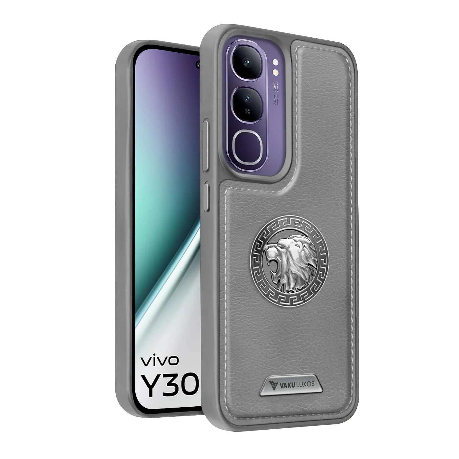 Vaku ® Vivo Y300 5G Regal Shield Metal Lion Engraved Leather Back Cover - Image 3