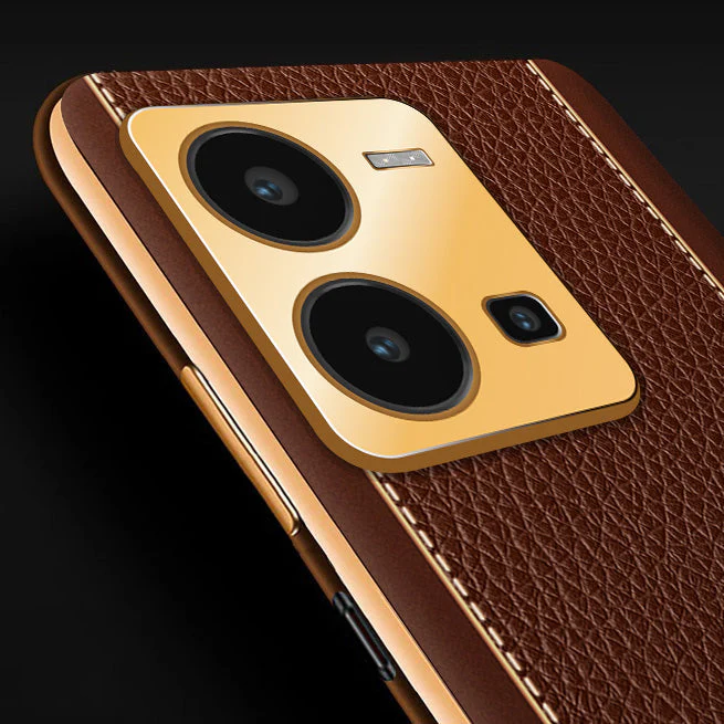 VakuĀ® Vivo Y35 4G Luxemberg Leather Pattern Gold Electroplated Soft TPU Back Cover - Image 4