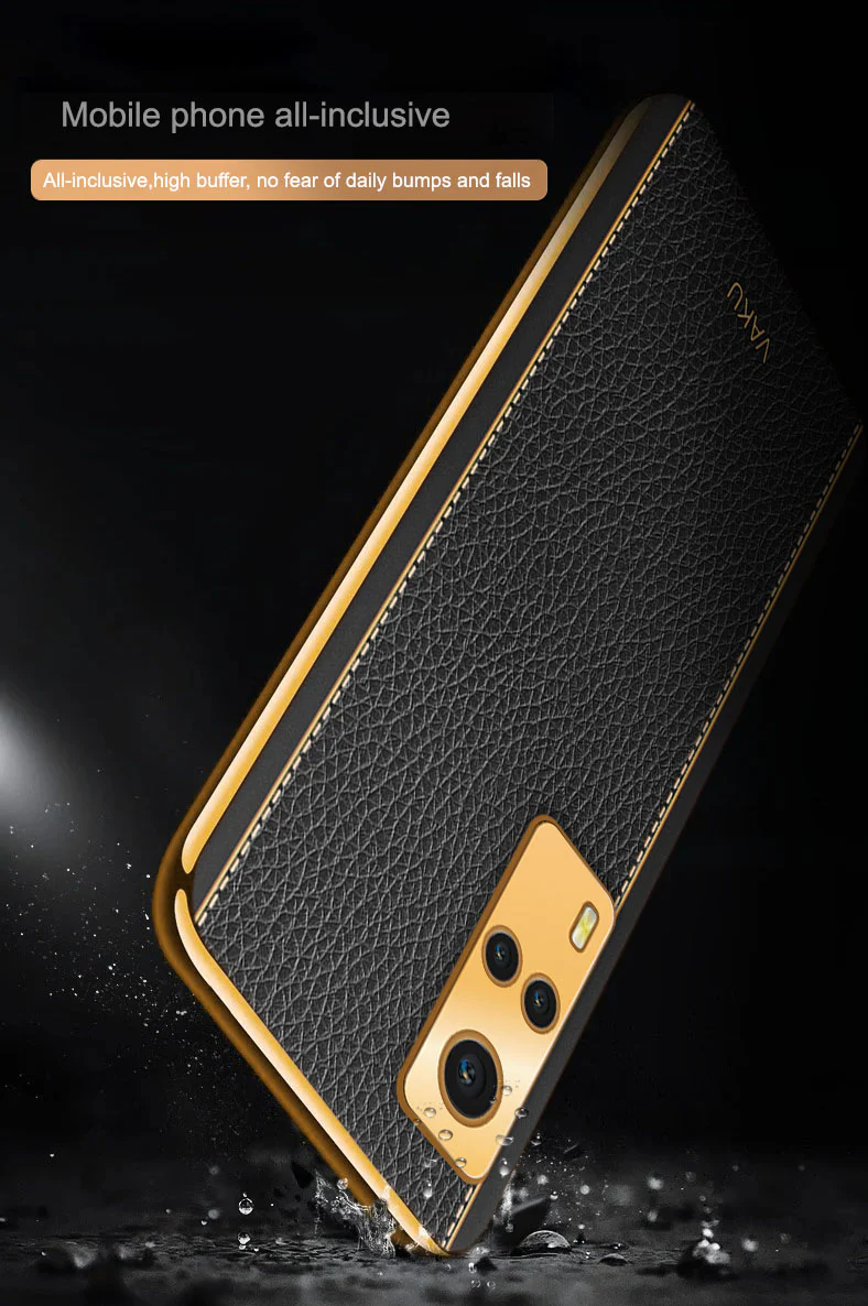 VakuĀ® Vivo Y53S Luxemberg Series Leather Stitched Gold Electroplated Soft TPU Back Cover - Image 14
