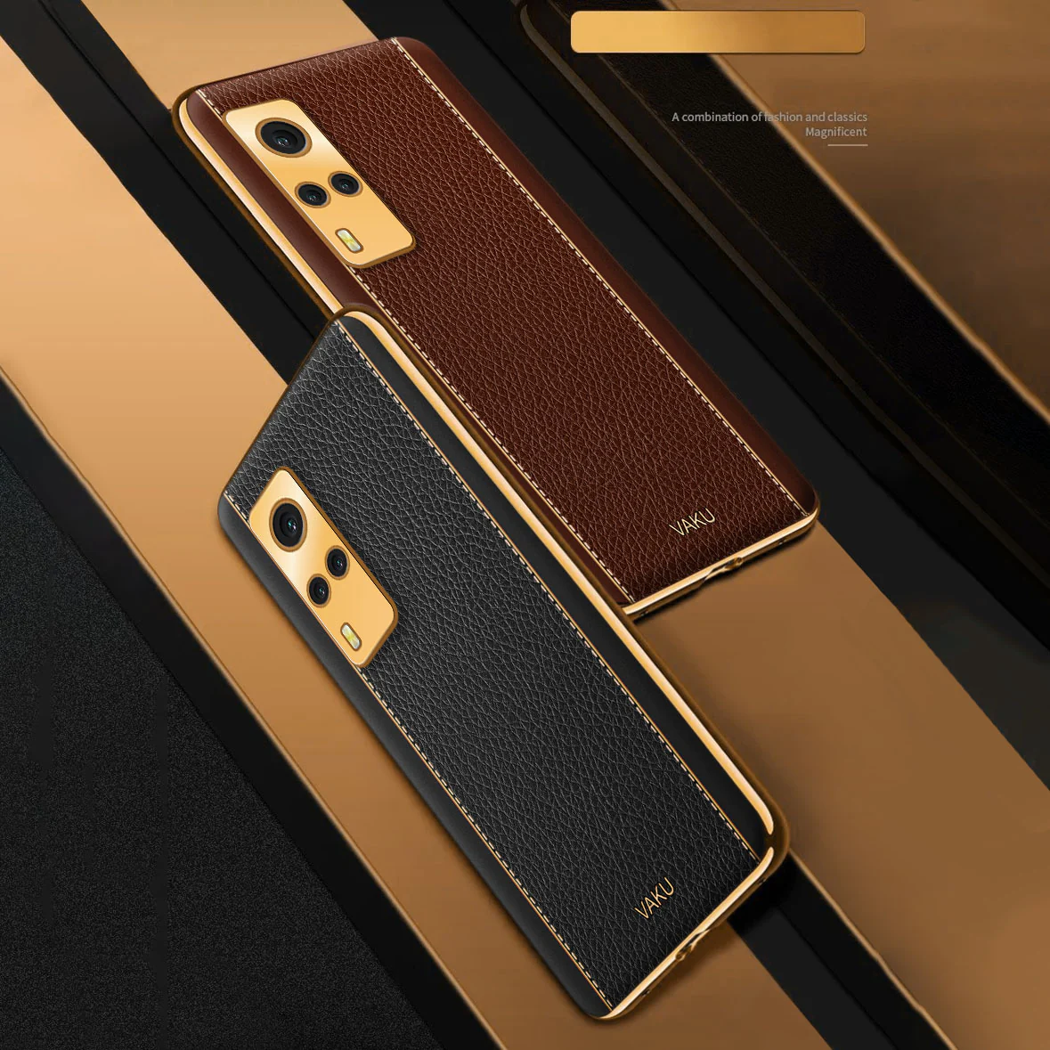 VakuĀ® Vivo Y53S Luxemberg Series Leather Stitched Gold Electroplated Soft TPU Back Cover - Image 17