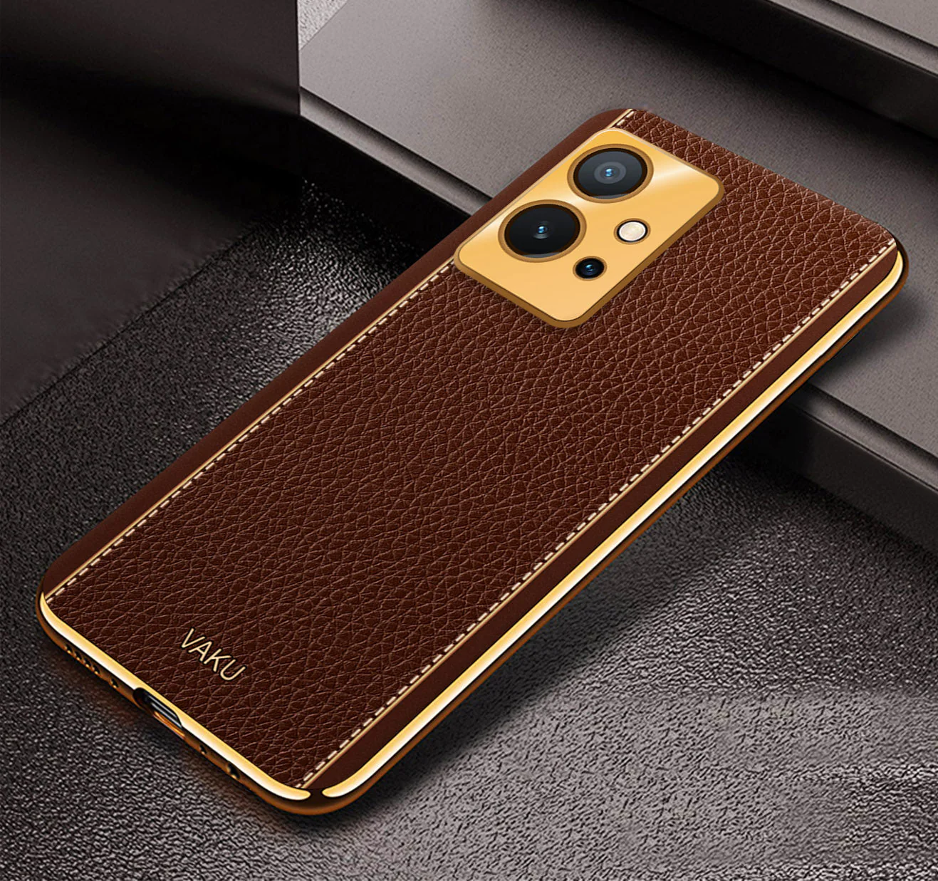 VakuĀ® Vivo Y55s 5G Luxemberg Leather Pattern Gold Electroplated Soft TPU Back Cover