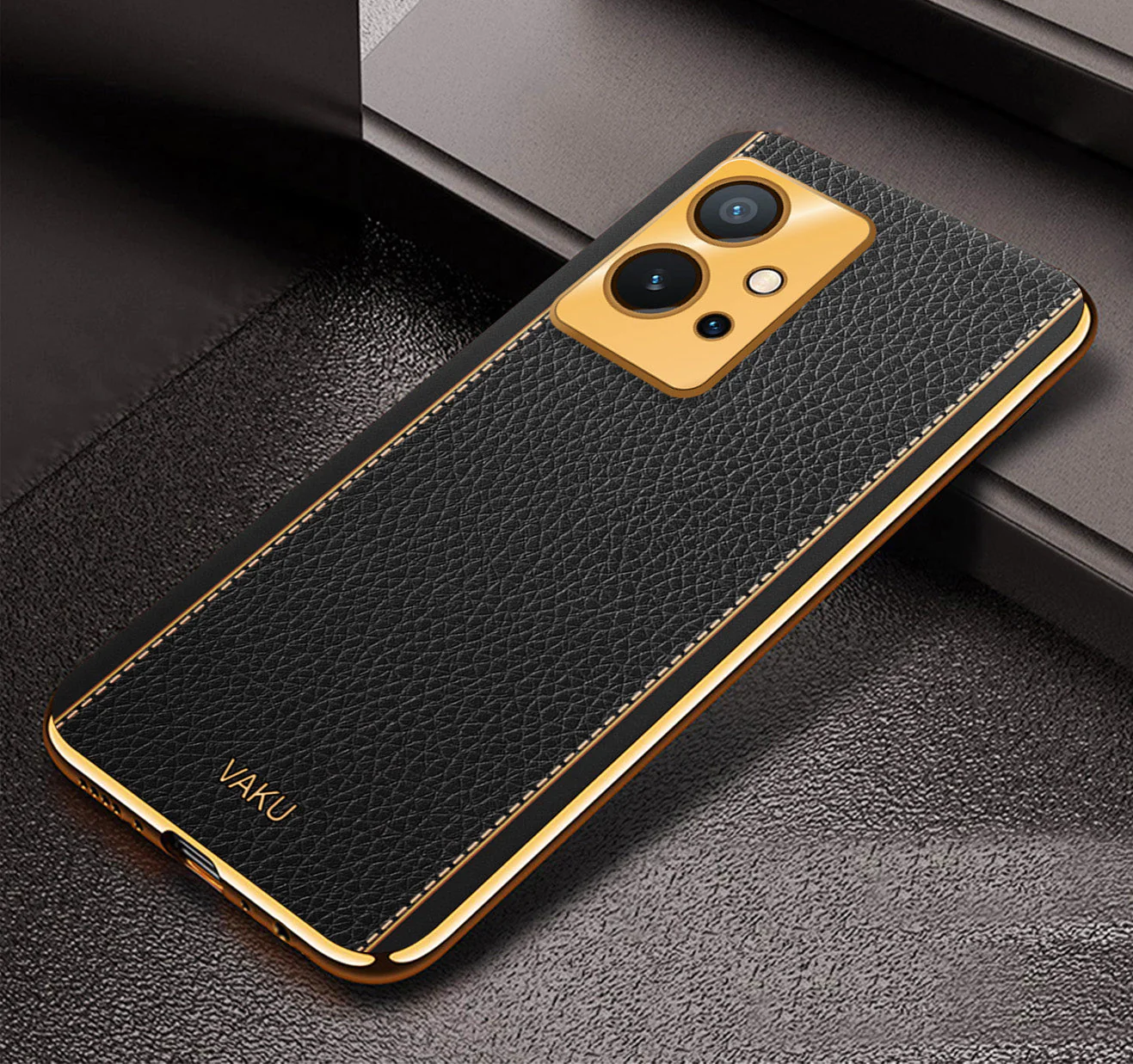 VakuĀ® Vivo Y55s 5G Luxemberg Leather Pattern Gold Electroplated Soft TPU Back Cover - Image 15