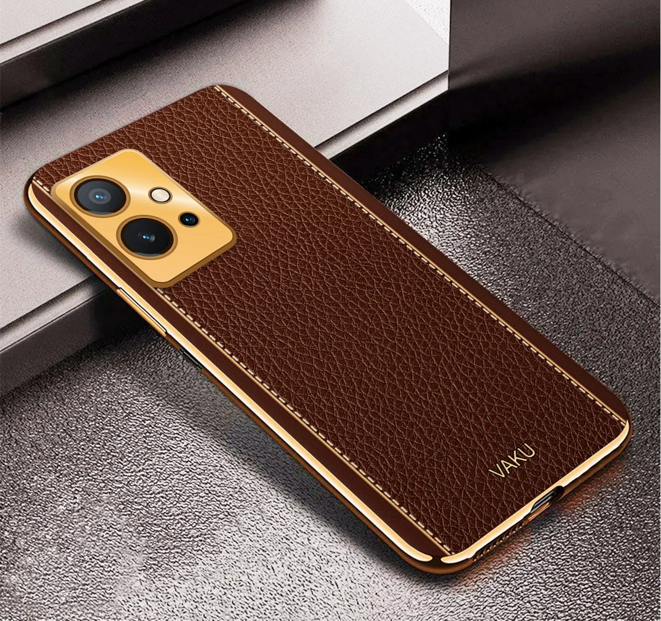 VakuĀ® Vivo Y55s 5G Luxemberg Leather Pattern Gold Electroplated Soft TPU Back Cover - Image 8
