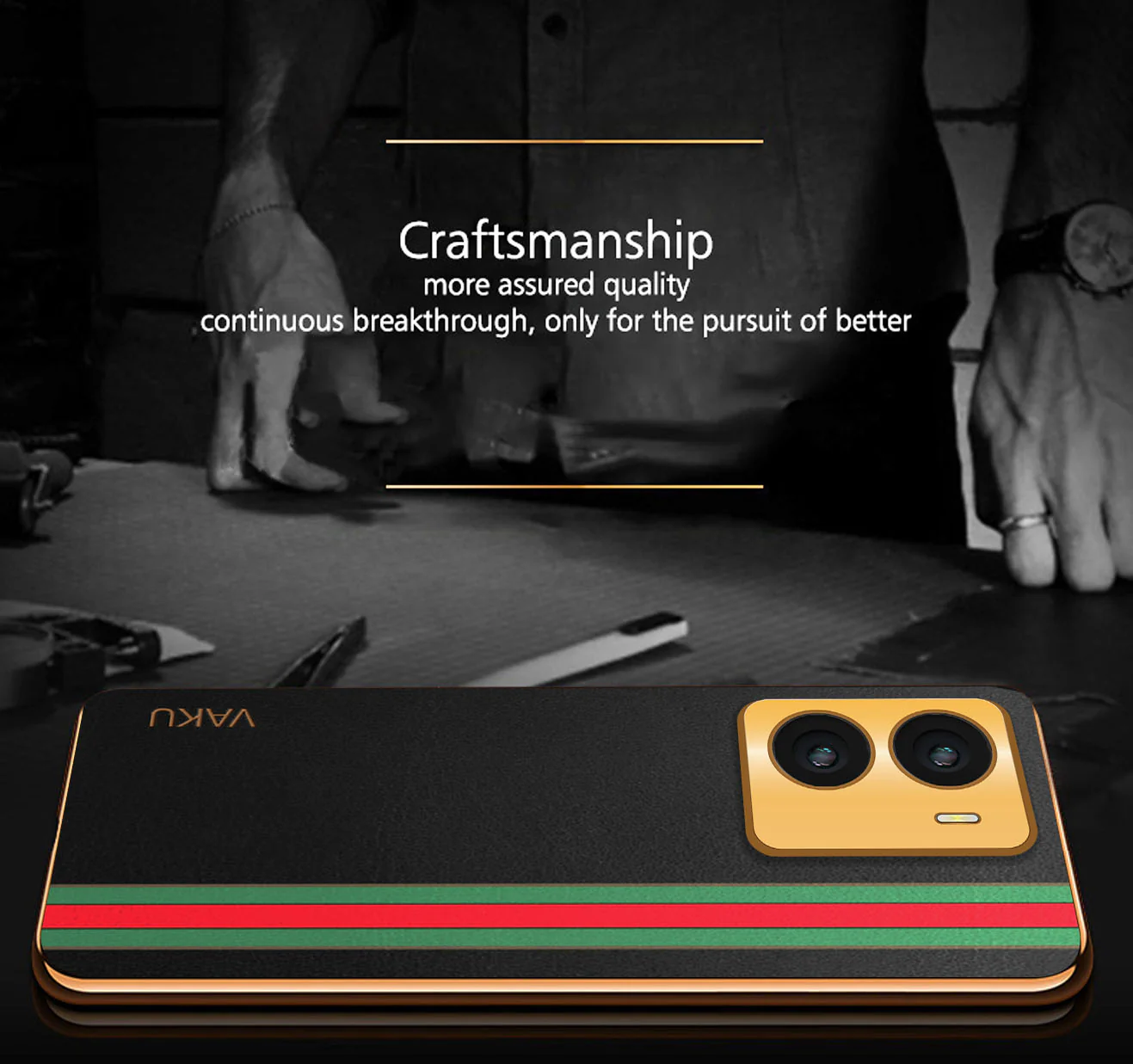 VakuĀ® Vivo Y56 Felix Line Leather Stitched Gold Electroplated Soft TPU Back Cover Case - Image 3