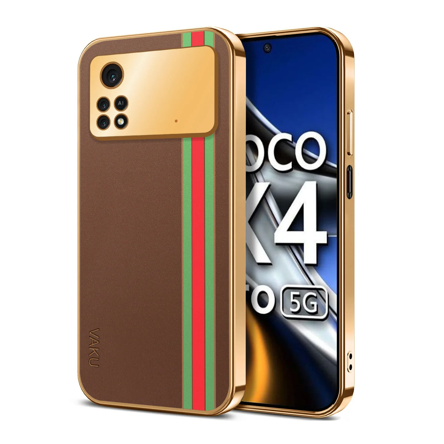 VakuĀ® Xiaomi Poco X4 Pro 5G Felix Line Leather Stitched Gold Electroplated Soft TPU Back Cover Case - Image 14