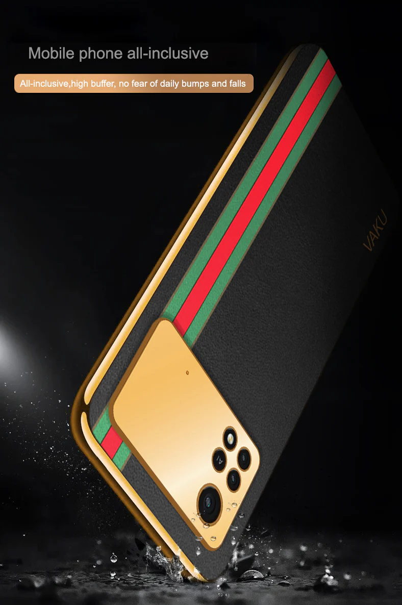 VakuĀ® Xiaomi Poco X4 Pro 5G Felix Line Leather Stitched Gold Electroplated Soft TPU Back Cover Case - Image 7