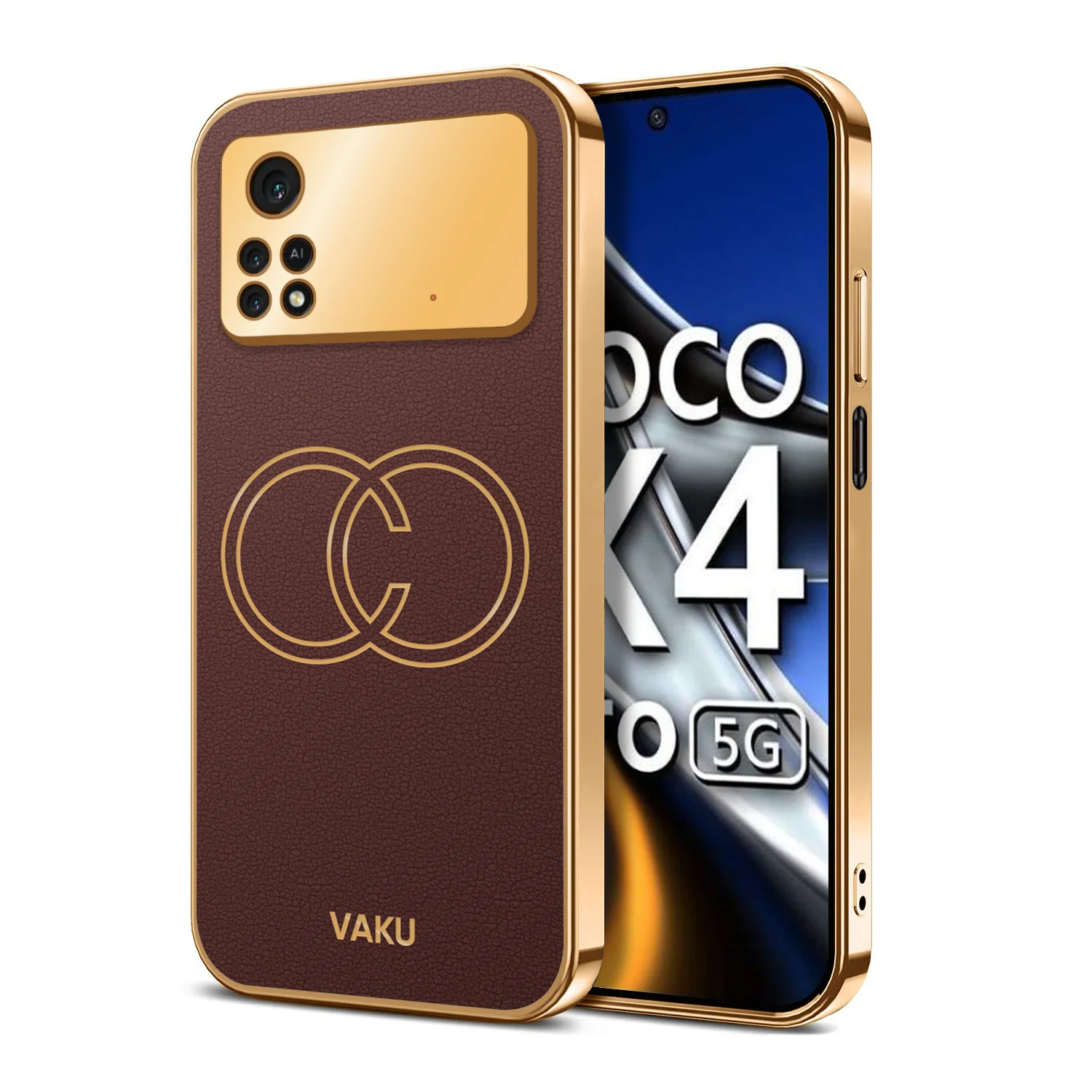 Vaku® Xiaomi Poco X4 Pro Skylar Series Leather Stitched Gold Electroplated Soft TPU Back Cover - Image 13
