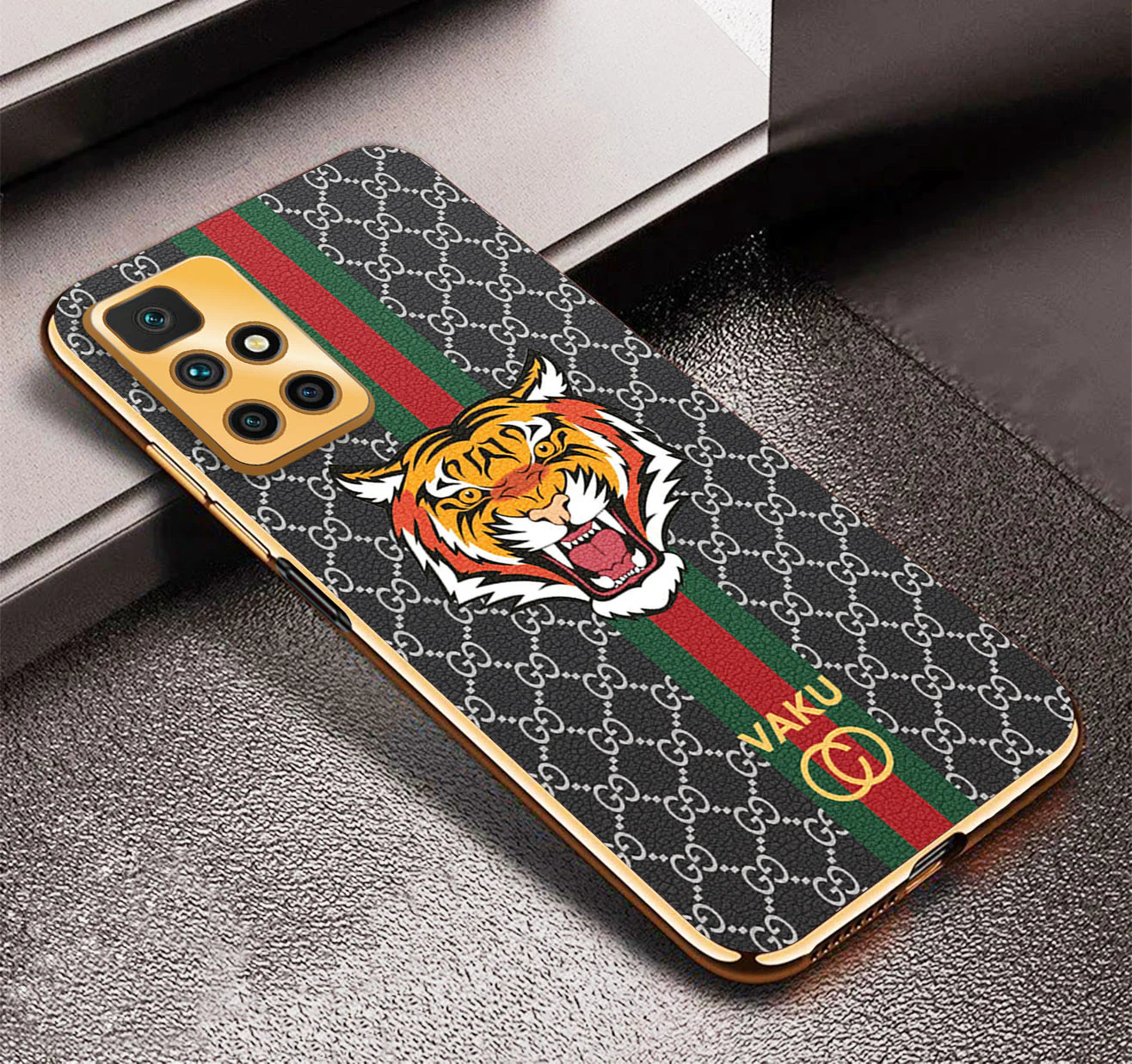 VakuĀ® Xiaomi Redmi 10 Prime Lynx Designer Leather Pattern Gold Electroplated Soft TPU Back Cover Case - Image 10