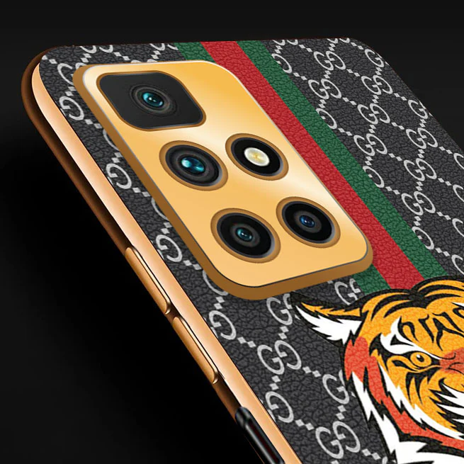 VakuĀ® Xiaomi Redmi 10 Prime Lynx Designer Leather Pattern Gold Electroplated Soft TPU Back Cover Case - Image 2