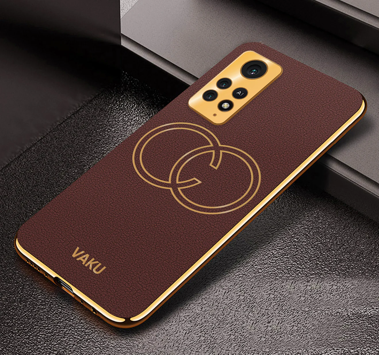 VakuĀ® Xiaomi Redmi 10 Prime Skylar Series Leather Stitched Gold Electroplated Soft TPU Back Cover - Image 9