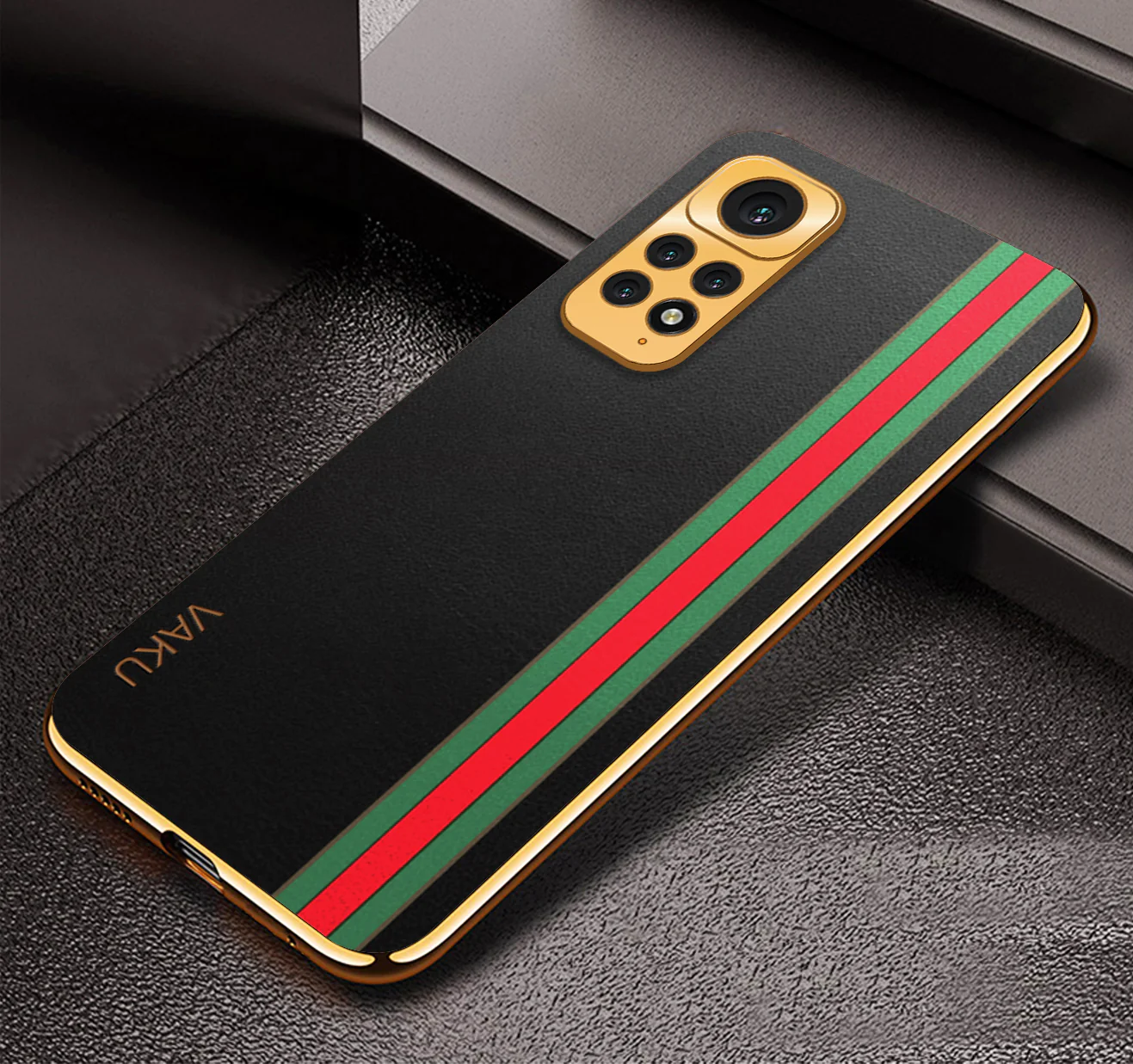 Vaku® Xiaomi Redmi Note 11 Felix Line Leather Stitched Gold Electroplated Soft TPU Back Cover Case - Image 5