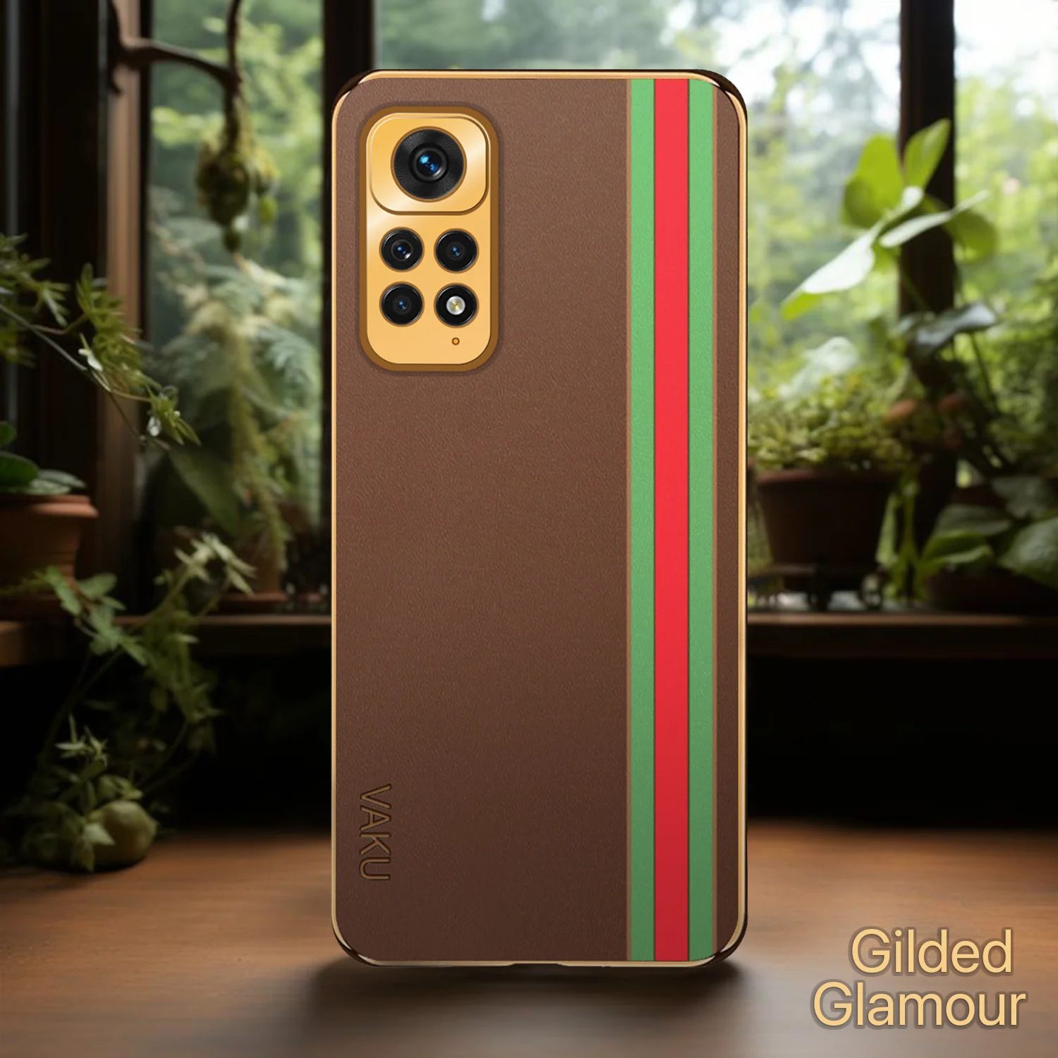 VakuĀ® Xiaomi Redmi Note 11s Felix Line Leather Stitched Gold Electroplated Soft TPU Back Cover Case - Image 14