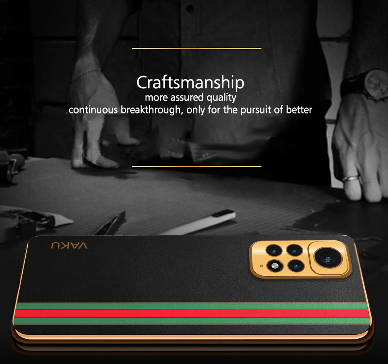 Vaku® Xiaomi Redmi Note 11s Felix Line Leather Stitched Gold Electroplated Soft TPU Back Cover Case - Image 6
