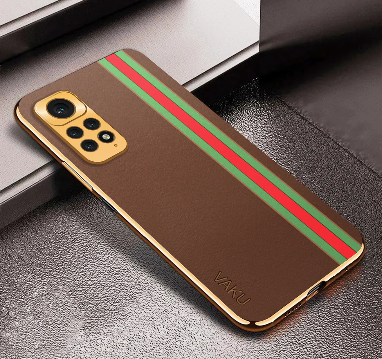 VakuĀ® Xiaomi Redmi Note 11s Felix Line Leather Stitched Gold Electroplated Soft TPU Back Cover Case - Image 8