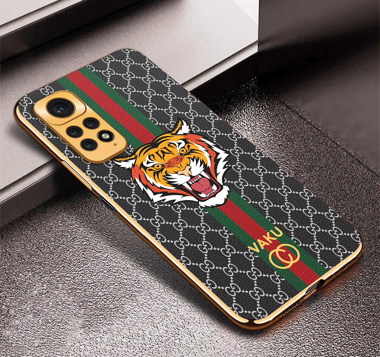 Vaku ® Xiaomi Redmi Note 11S Lynx Designer Leather Pattern Gold Electroplated Soft TPU Back Cover Case - Image 11
