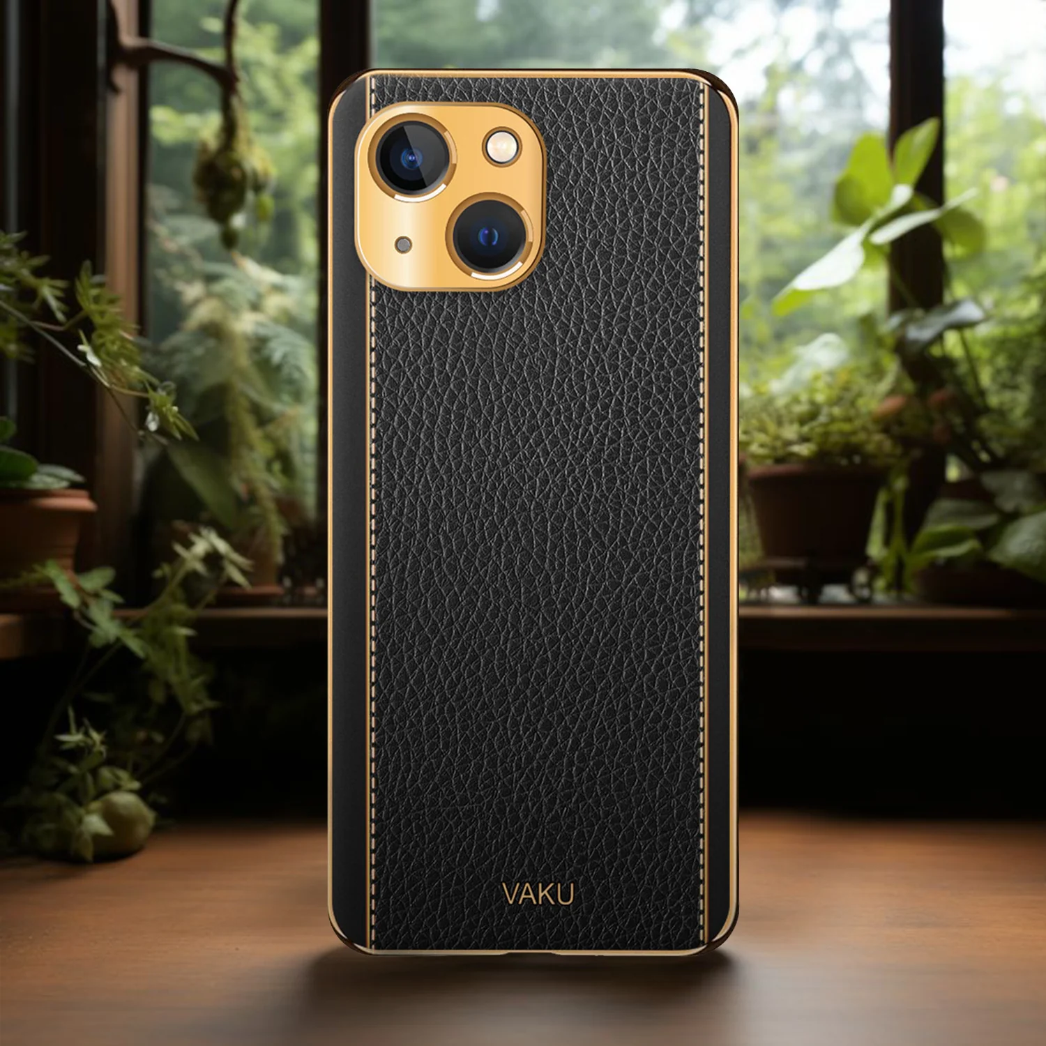 VakuĀ® For Apple iPhone 13 Luxemberg Series Leather Stitched Gold Electroplated Soft TPU Back Cover - Image 11