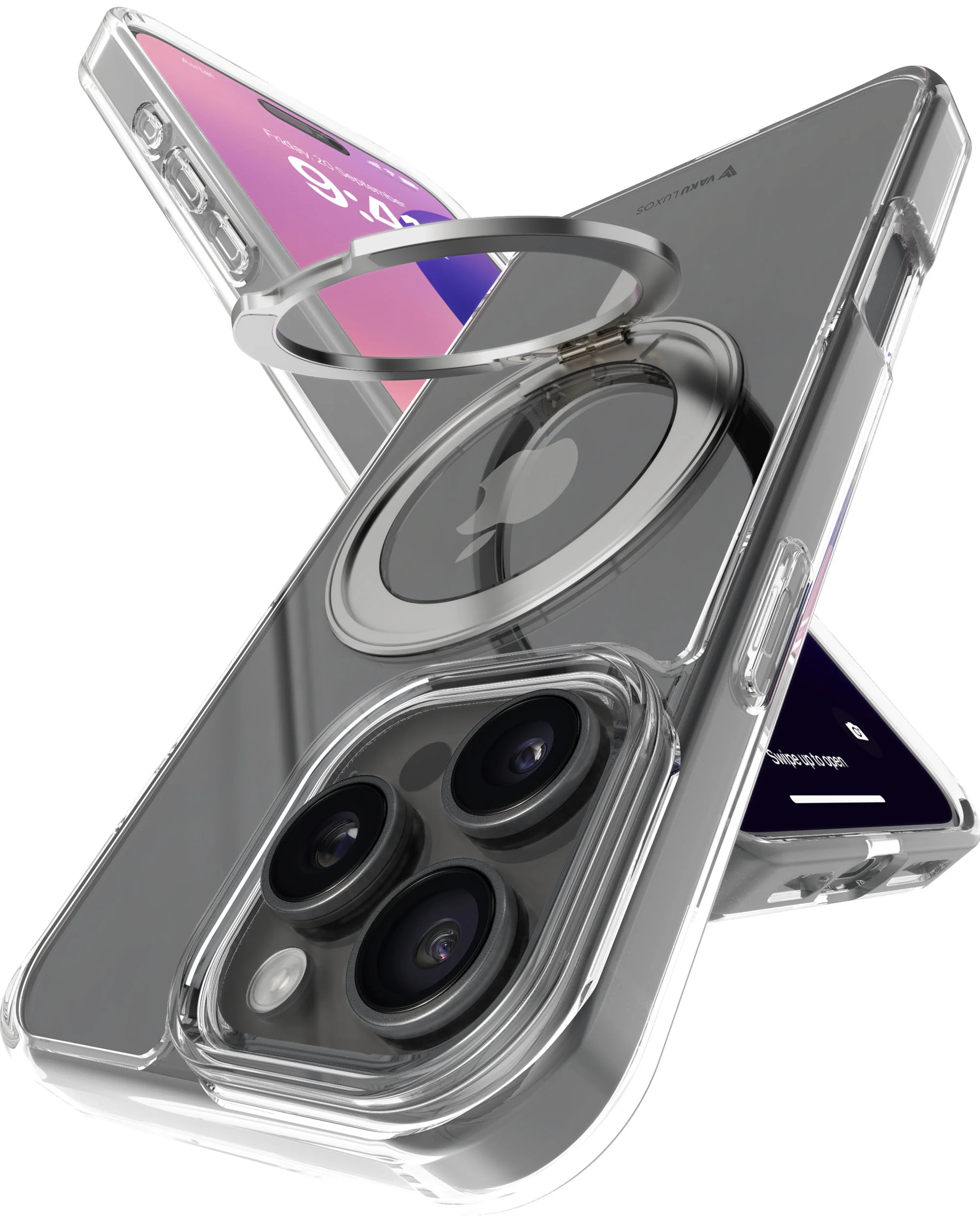 Vaku Luxos ® Apple iPhone 16 Pro Max Glassy Kickmag Back Cover with Magnetic Alloy Ring Metal Kickstand