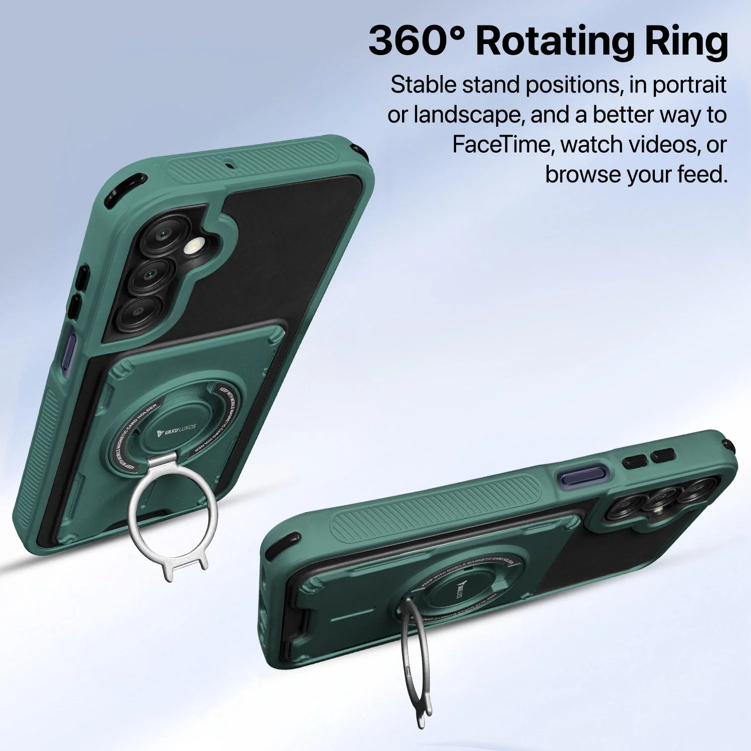 Vaku Luxos ® Samsung Galaxy A15 5G Axion Armor Military Grade Protective Case with Magnetic Ring Holder Kickstand Back Cover - Image 7