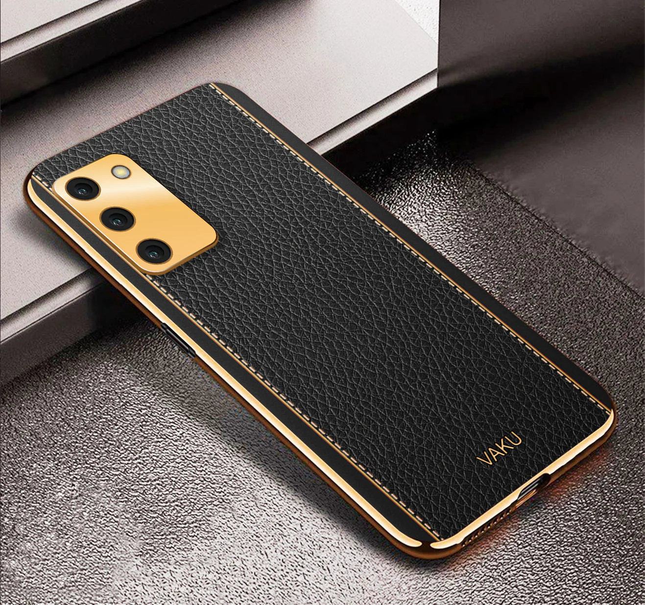Vaku® Oppo A53s 5G Luxemberg Series Leather Stitched Gold Electroplated Soft TPU Back Cover - Image 4