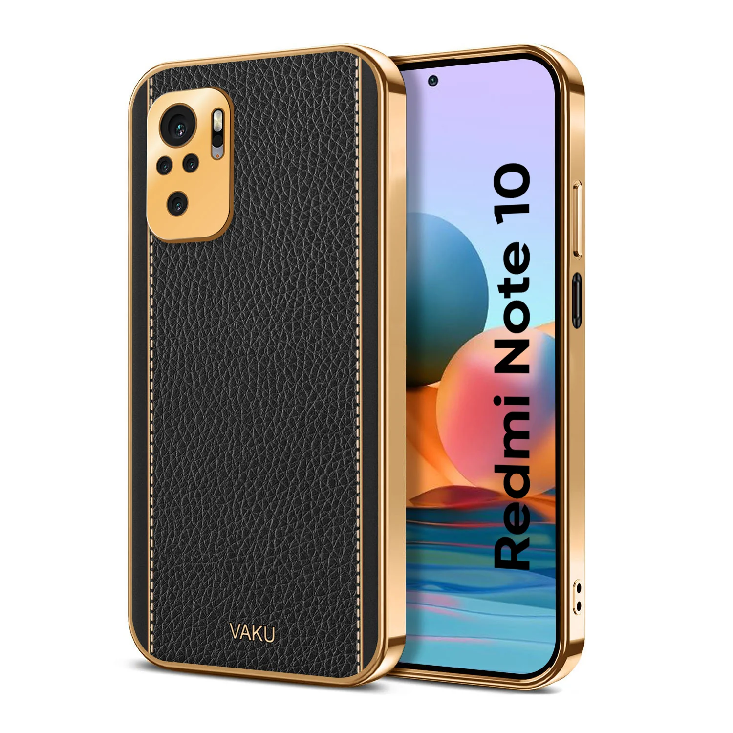 VakuĀ® Redmi Note 10 Luxemberg Series Leather Stitched Gold Electroplated Soft TPU Back Cover - Image 9