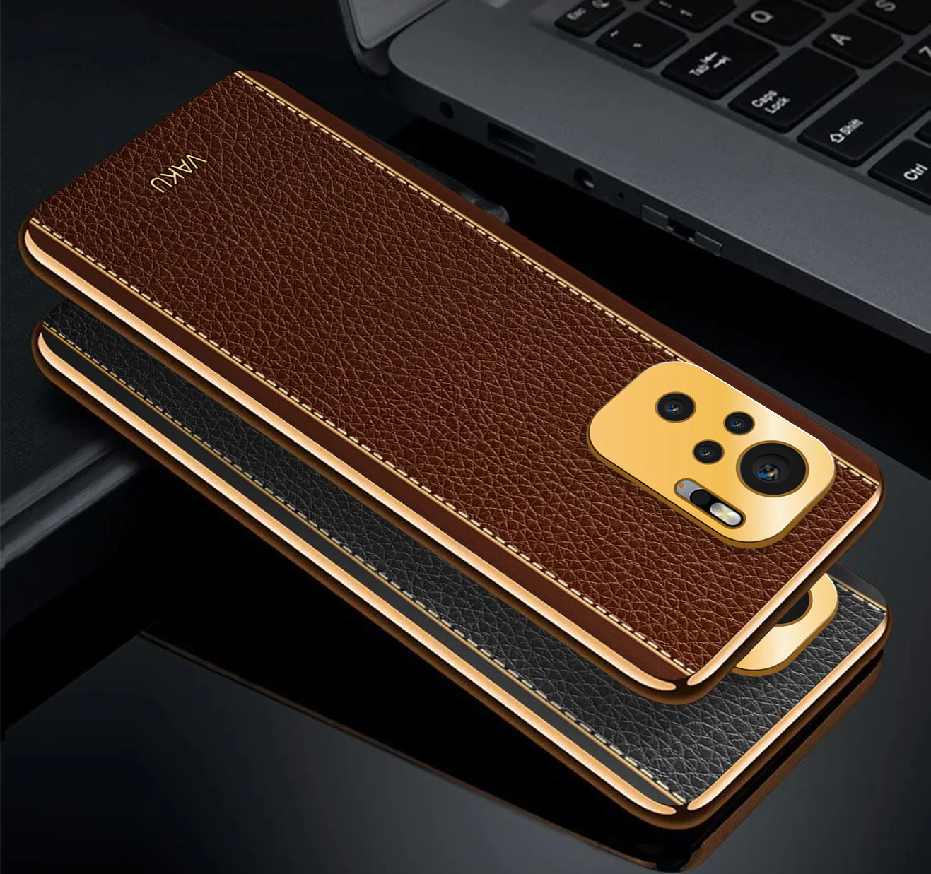 VakuĀ® Redmi Note 10S Luxemberg Series Leather Stitched Gold Electroplated Soft TPU Back Cover - Image 8