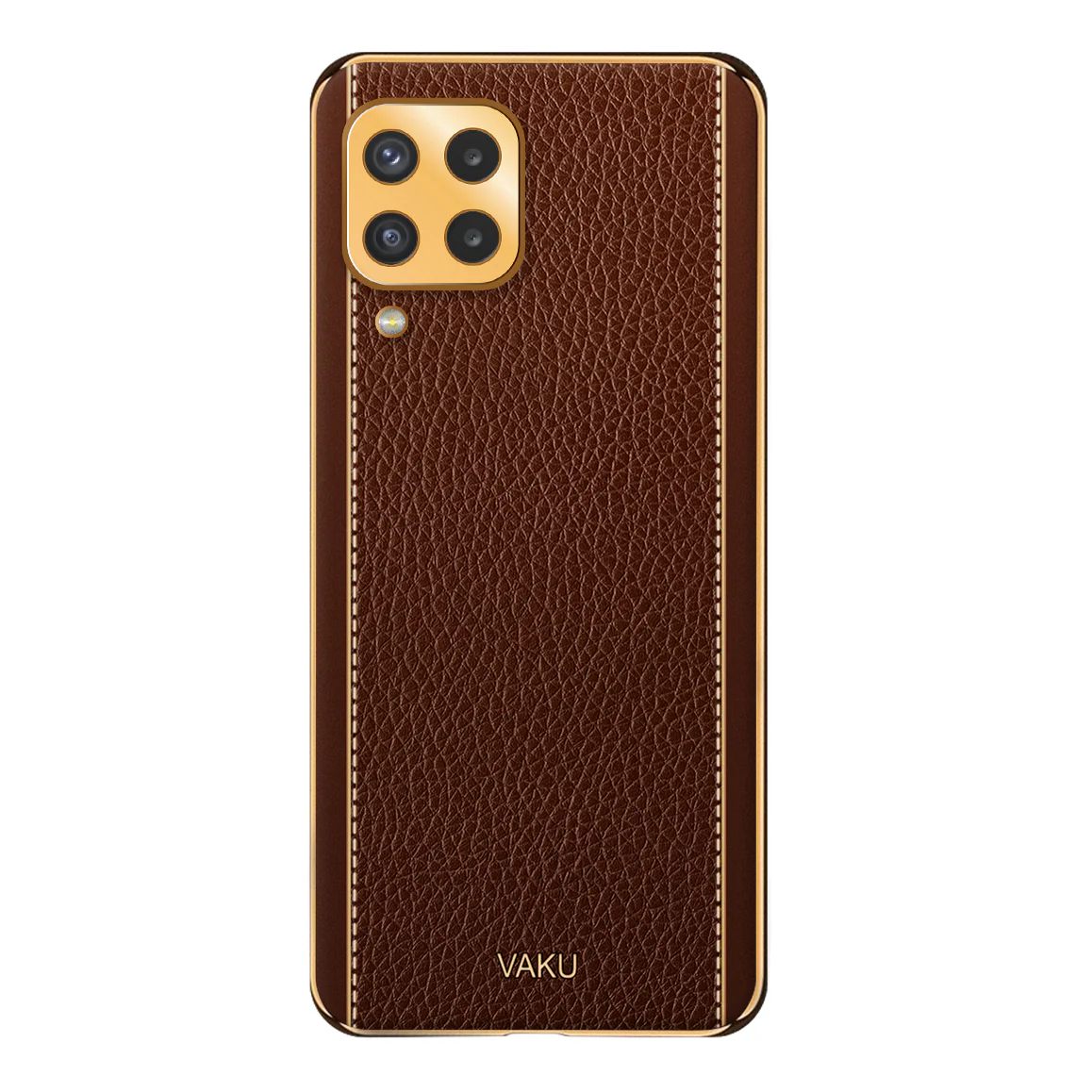 Vaku® Samsung Galaxy A12 Luxemberg Series Leather Stitched Gold Electroplated Soft TPU Back Cover - Image 11