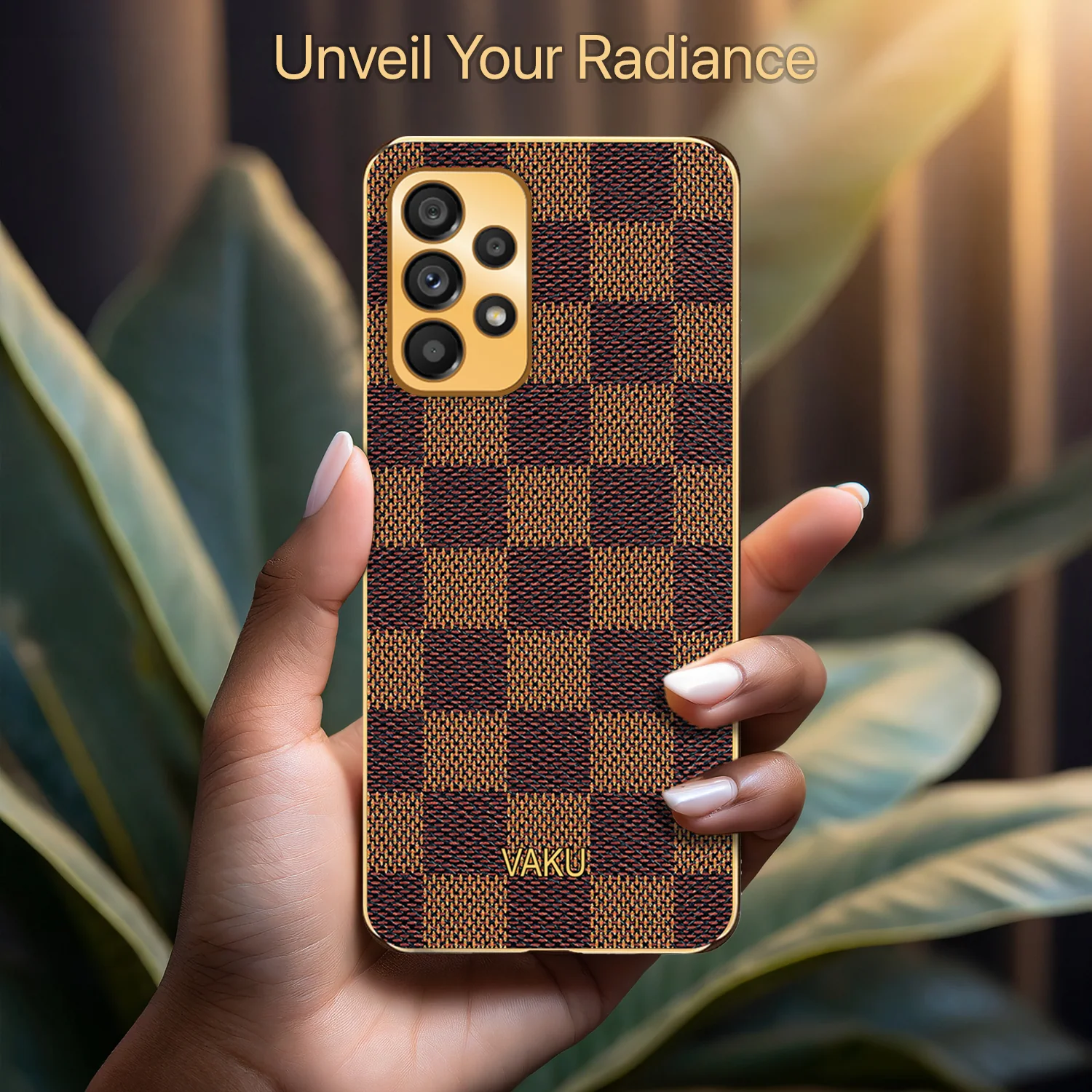 Vaku® Samsung Galaxy A13 Cheron Series Leather Stitched Gold Electroplated Soft TPU Back Cover - Image 7