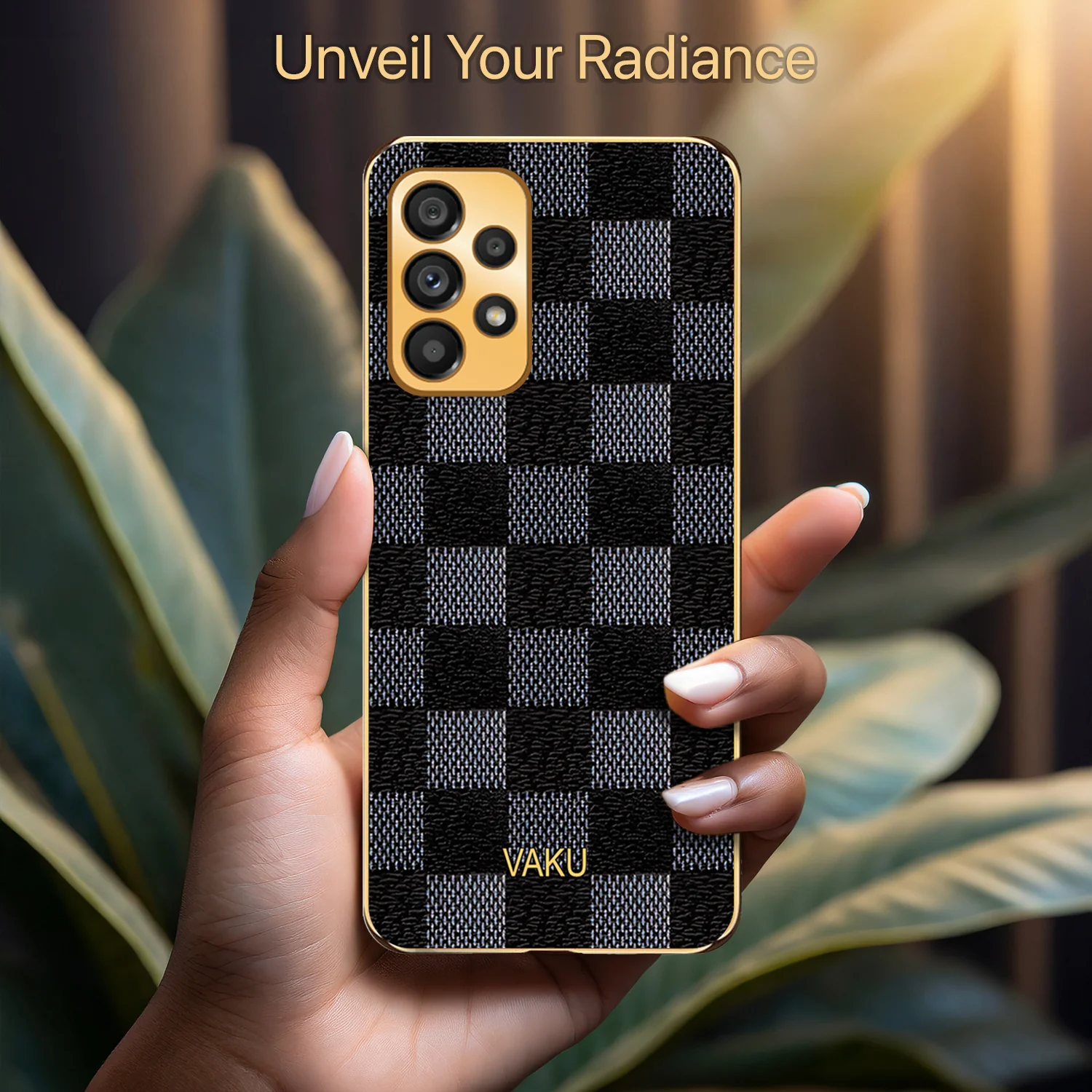 Vaku® Samsung Galaxy A23 Cheron Series Leather Stitched Gold Electroplated Soft TPU Back Cover - Image 4