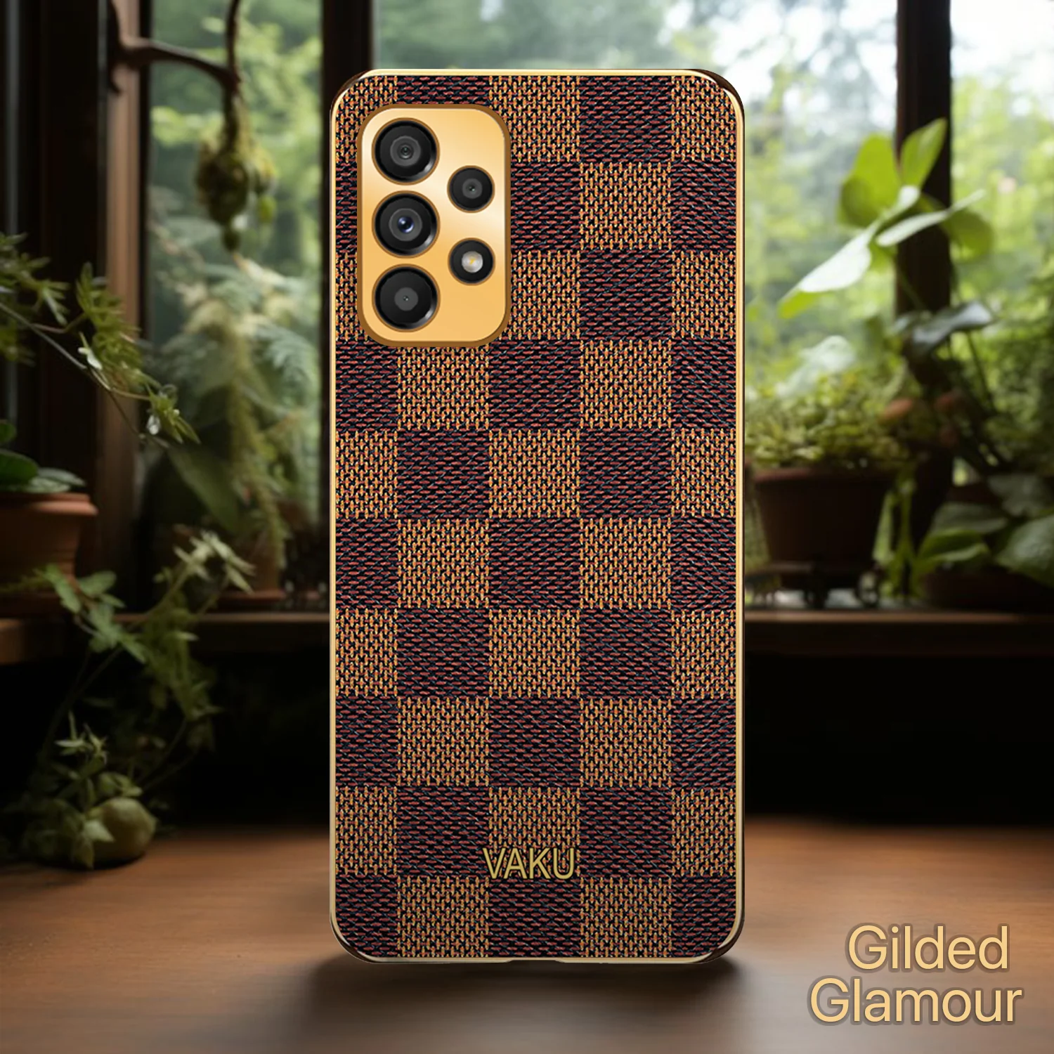 Vaku® Samsung Galaxy A23 Cheron Series Leather Stitched Gold Electroplated Soft TPU Back Cover - Image 6