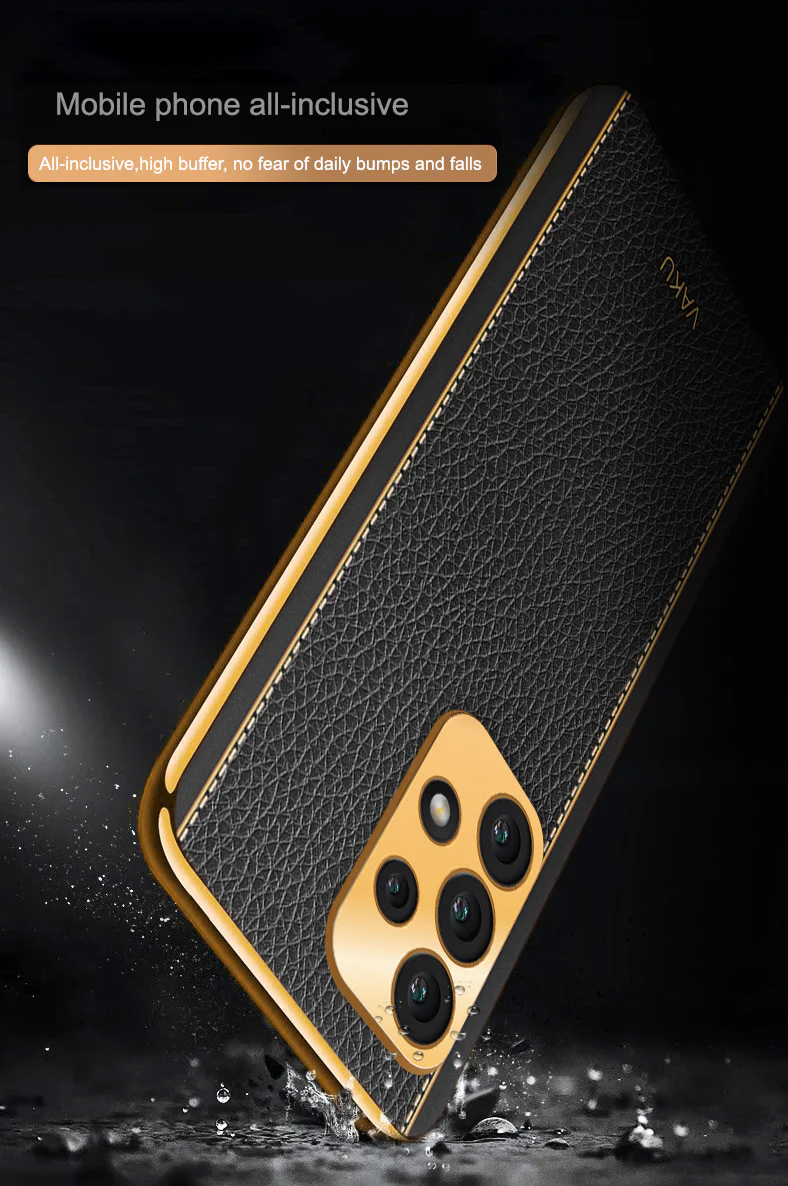 Vaku® Samsung Galaxy A23 Luxemberg Series Leather Stitched Gold Electroplated Soft TPU Back Cover - Image 12