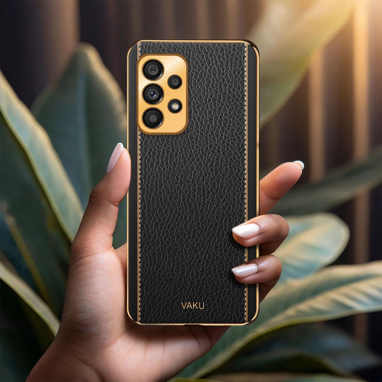 Vaku® Samsung Galaxy A23 Luxemberg Series Leather Stitched Gold Electroplated Soft TPU Back Cover - Image 13