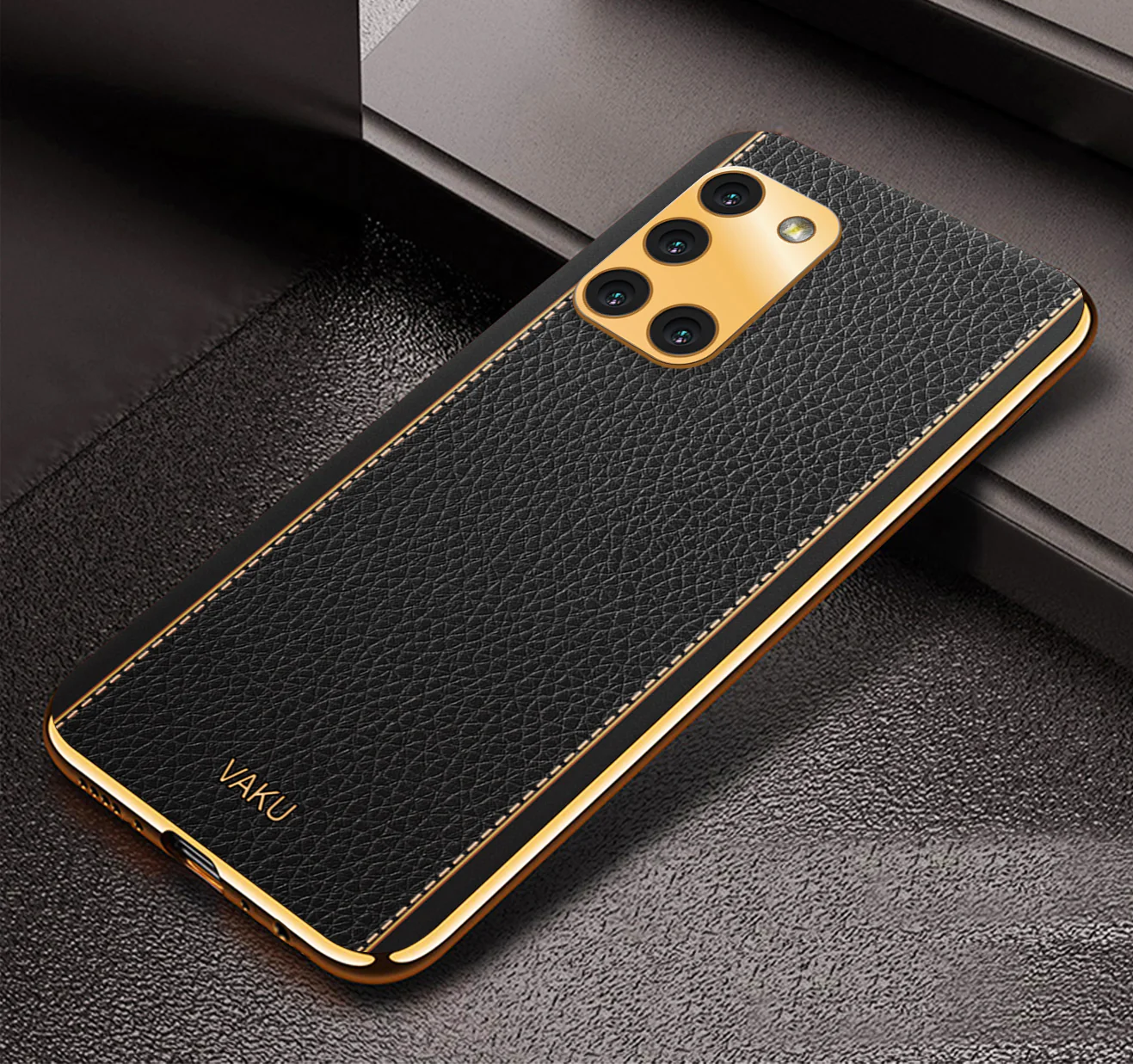 VakuĀ® Samsung Galaxy A31 Luxemberg Leather Stitched Gold Electroplated Soft TPU Back Cover - Image 6