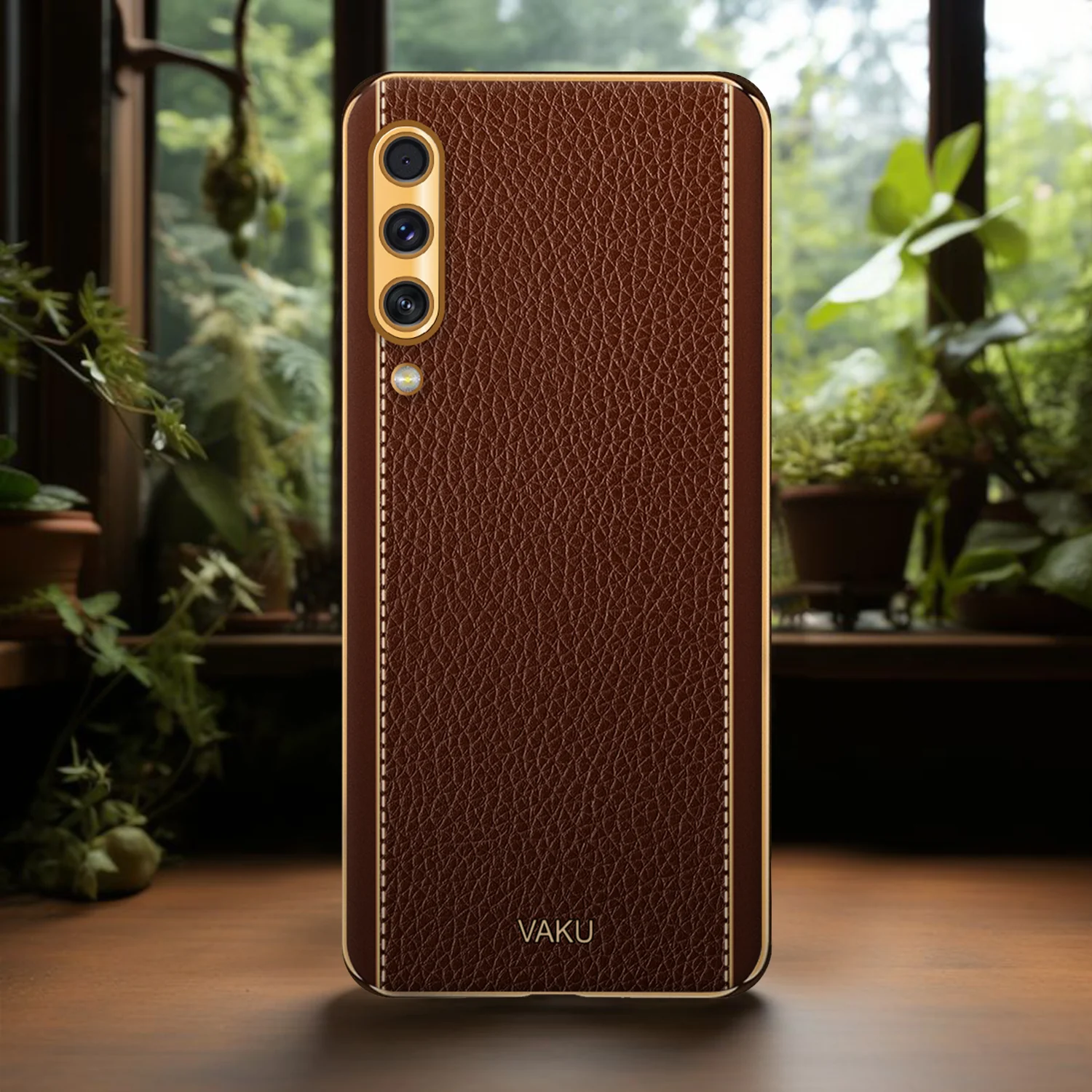 Vaku® Samsung Galaxy A50 Luxemberg Series Leather Stitched Gold Electroplated Soft TPU Back Cover - Image 14