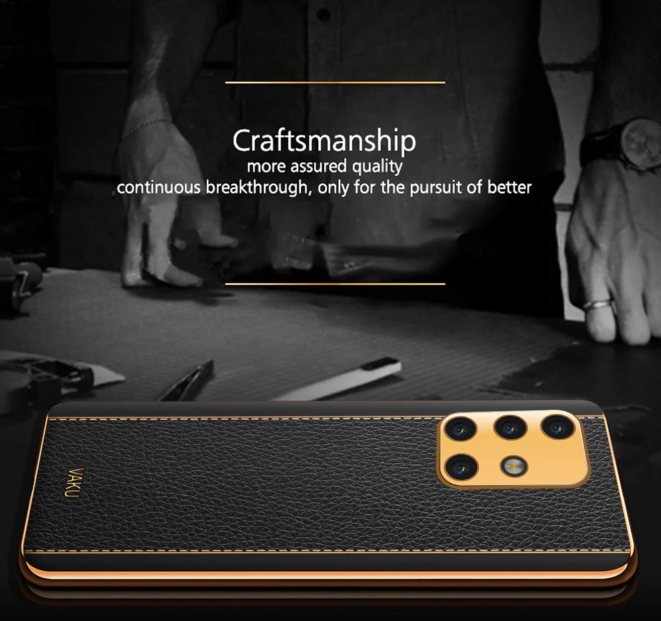 Vaku® Samsung Galaxy A51 Luxemberg Series Leather Stitched Gold Electroplated Soft TPU Back Cover - Image 4