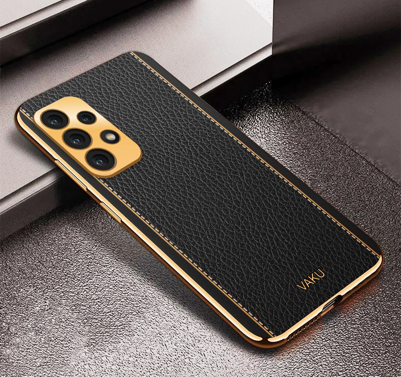 Vaku® Samsung Galaxy A53 5G Luxemberg Series Leather Stitched Gold Electroplated Soft TPU Back Cover - Image 4