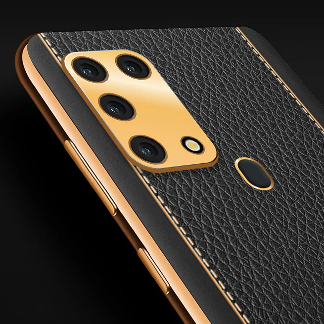 VakuĀ® Samsung Galaxy M31 Luxemberg Series Leather Stitched Gold Electroplated Soft TPU Back Cover - Image 2