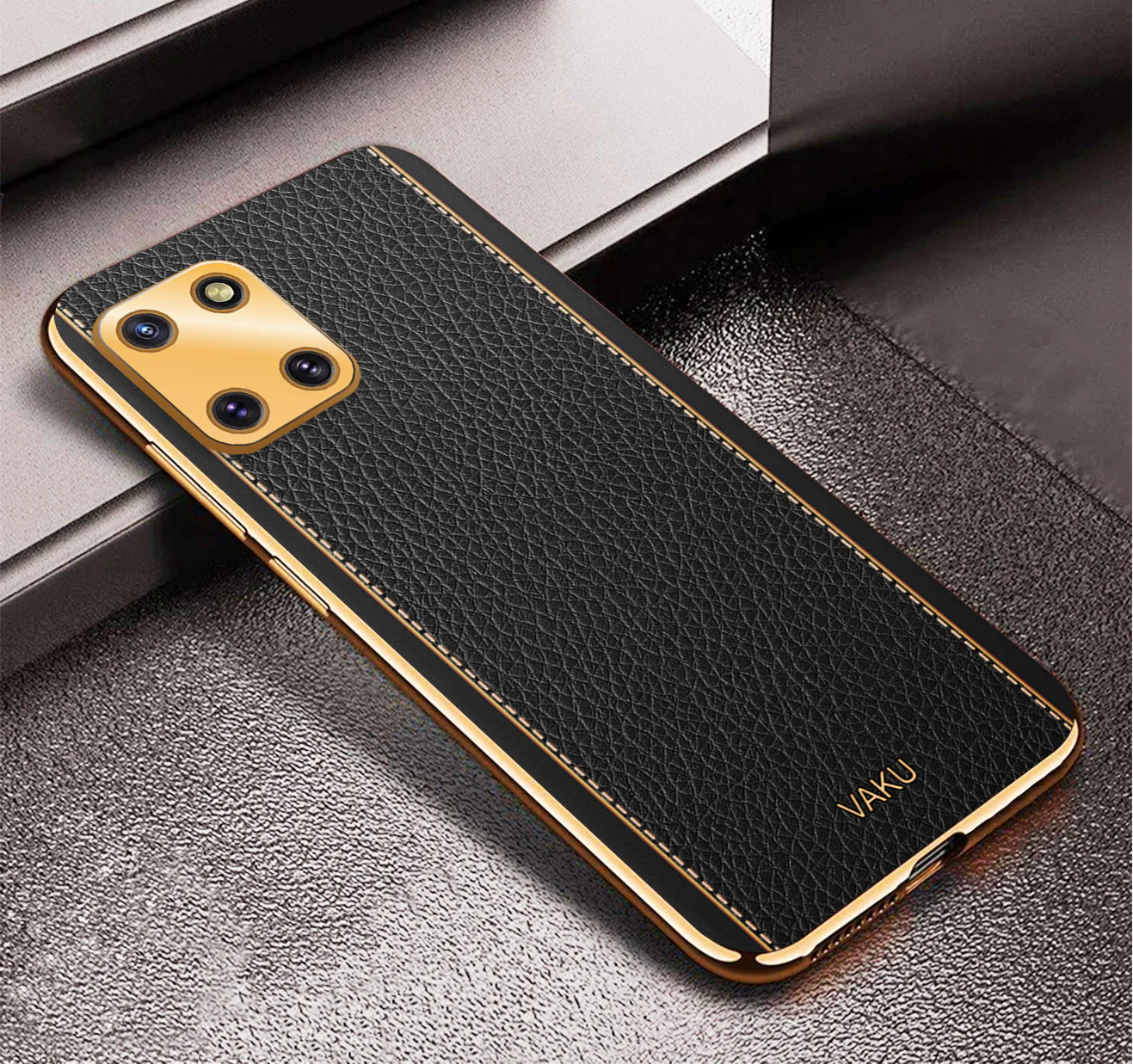 VakuĀ® Samsung Galaxy Note 10 Lite Luxemberg Series Leather Stitched Gold Electroplated Soft TPU Back Cover - Image 4